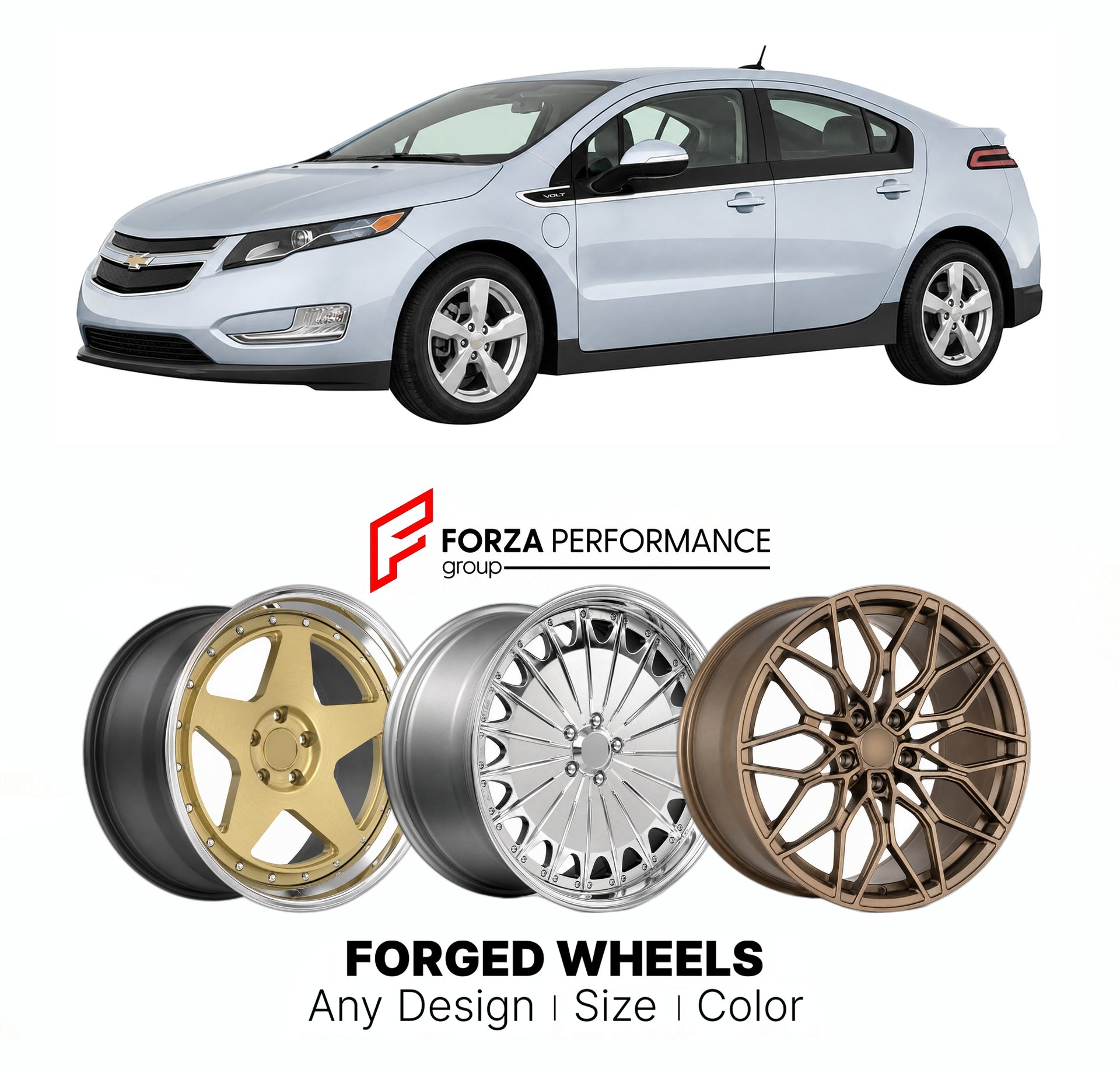 FORGED WHEELS RIMS for CHEVROLET VOLT PREMIUM 2011 - 2019

Custom forged wheels for Chevrolet Volt Premium 2011 - 2019. Made-to-order monoblock, 2-piece and 3-piece rims in custom sizes, offsets, colors and finishes with guaranteed fitment.

We manufacture premium quality forged wheels rims for Chevrolet Volt Premium 2011 - 2019 in any design, size, color.

THIS WHEEL DESIGN CAN BE CUSTOM-MADE FOR YOUR CAR IN ANY SIZE AND COLOR OPTIONS
Available in monoblock, 2-piece, 3-piece, duoblock, beadlock
3D wheel re
