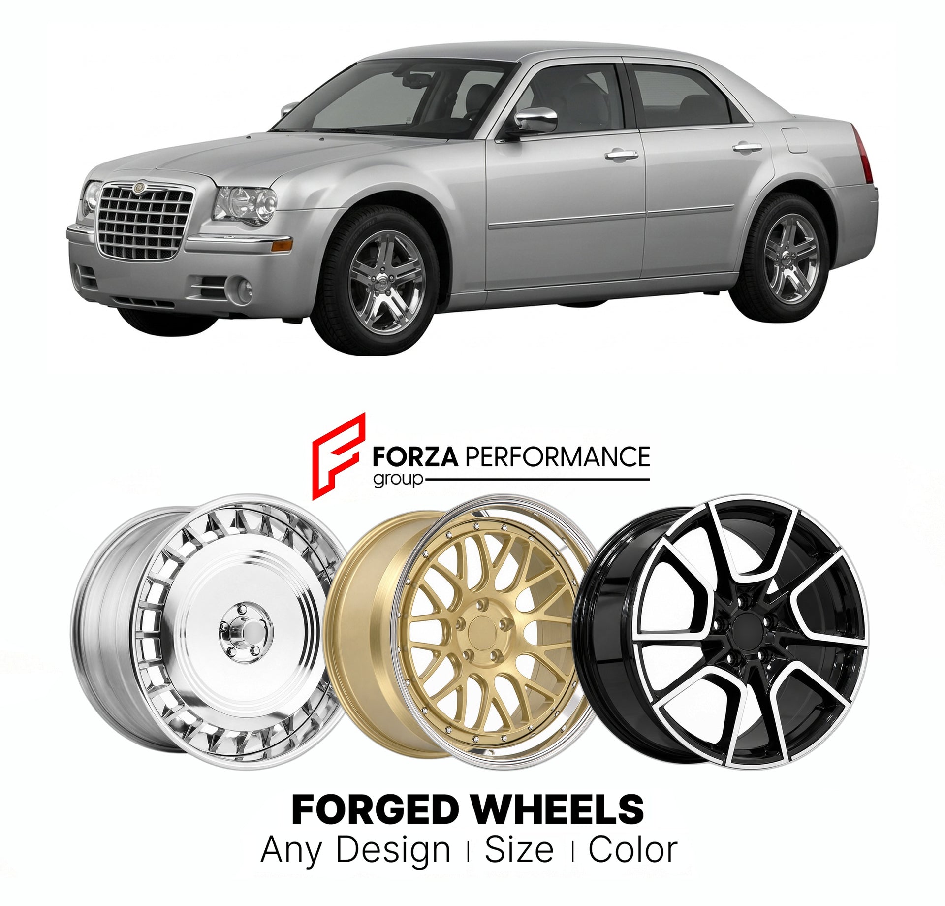 FORGED WHEELS RIMS for CHRYSLER 300C 2005 - 2023

Custom forged wheels for Chrysler 300C 2005 - 2023. Made-to-order monoblock, 2-piece and 3-piece rims in custom sizes, offsets, colors and finishes with guaranteed fitment.

We manufacture premium quality forged wheels rims for Chrysler 300C 2005 - 2023 in any design, size, color.

THIS WHEEL DESIGN CAN BE CUSTOM-MADE FOR YOUR CAR IN ANY SIZE AND COLOR OPTIONS
Available in monoblock, 2-piece, 3-piece, duoblock, beadlock
3D wheel renderings are provided accor