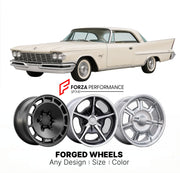 CUSTOM CLASSIC VINTAGE RESTOMOD RETRO OLD SCHOOL FORGED WHEELS RIMS for CHRYSLER 300F 1960 - 1960
Custom forged wheels for classic American muscle cars. Ideal for restomod builds, vintage restorations, and show cars. Deep dish and retro styling available.

We manufacture premium quality forged wheels rims for Chrysler 300F 1960 - 1960 in any design, size, color.

THIS WHEEL DESIGN CAN BE CUSTOM-MADE FOR YOUR CAR IN ANY SIZE AND COLOR OPTIONS
Available in monoblock, 2-piece, 3-piece, duoblock, beadlock
3D wh