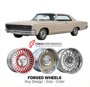CUSTOM CLASSIC VINTAGE RESTOMOD RETRO OLD SCHOOL FORGED WHEELS RIMS for CHRYSLER 300K 1964 - 1964
Custom forged wheels for classic American muscle cars. Ideal for restomod builds, vintage restorations, and show cars. Deep dish and retro styling available.

We manufacture premium quality forged wheels rims for Chrysler 300K 1964 - 1964 in any design, size, color.

THIS WHEEL DESIGN CAN BE CUSTOM-MADE FOR YOUR CAR IN ANY SIZE AND COLOR OPTIONS
Available in monoblock, 2-piece, 3-piece, duoblock, beadlock
3D wh