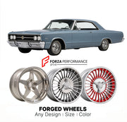 CUSTOM CLASSIC VINTAGE RESTOMOD RETRO OLD SCHOOL FORGED WHEELS RIMS for CHRYSLER 300L 1965 - 1965
Custom forged wheels for classic American muscle cars. Ideal for restomod builds, vintage restorations, and show cars. Deep dish and retro styling available.

We manufacture premium quality forged wheels rims for Chrysler 300L 1965 - 1965 in any design, size, color.

THIS WHEEL DESIGN CAN BE CUSTOM-MADE FOR YOUR CAR IN ANY SIZE AND COLOR OPTIONS
Available in monoblock, 2-piece, 3-piece, duoblock, beadlock
3D wh