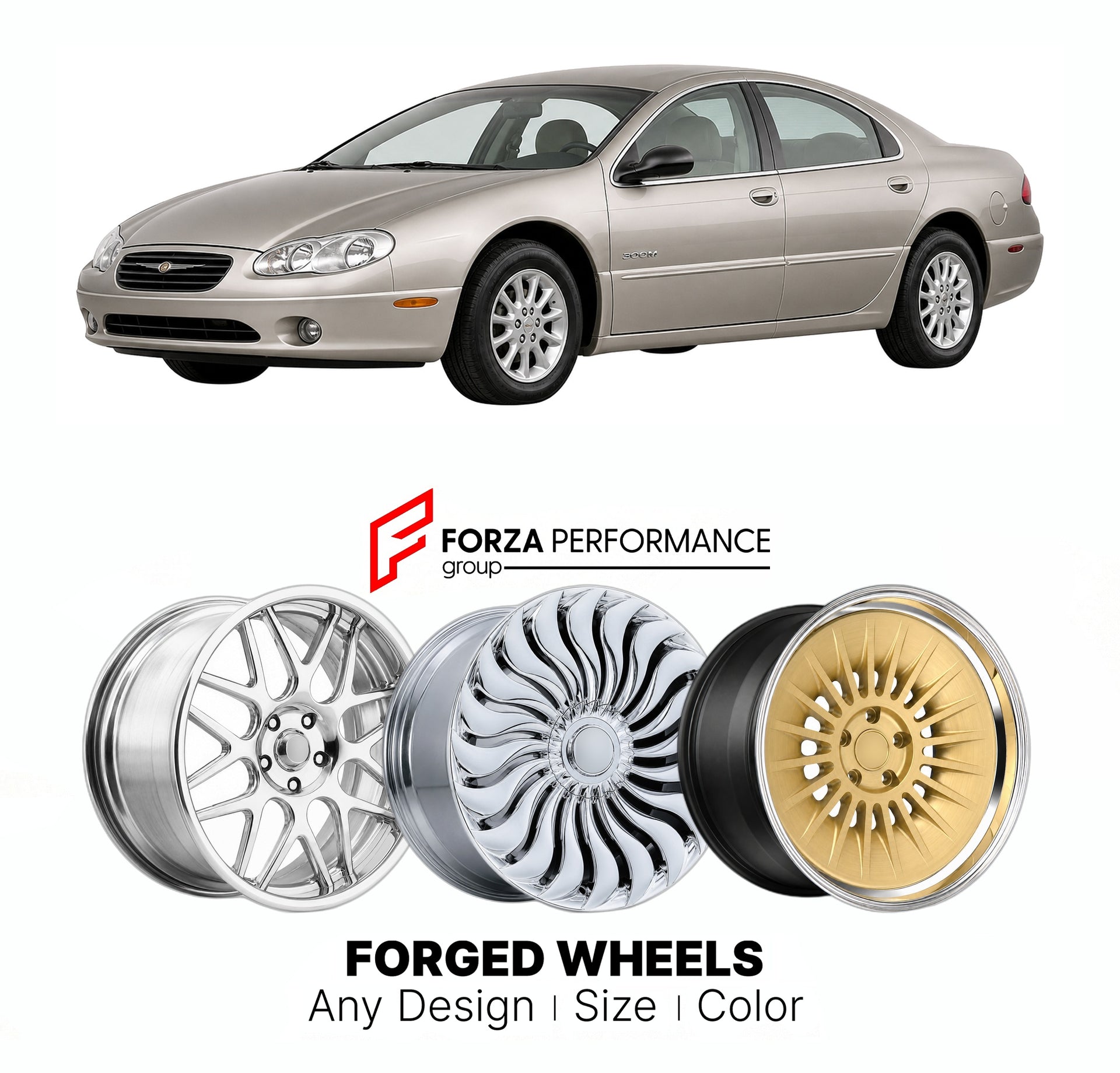 FORGED WHEELS RIMS for CHRYSLER 300M BASE LH 1999 - 2004

Custom forged wheels for Chrysler 300M Base LH 1999 - 2004. Made-to-order monoblock, 2-piece and 3-piece rims in custom sizes, offsets, colors and finishes with guaranteed fitment.

We manufacture premium quality forged wheels rims for Chrysler 300M Base LH 1999 - 2004 in any design, size, color.

THIS WHEEL DESIGN CAN BE CUSTOM-MADE FOR YOUR CAR IN ANY SIZE AND COLOR OPTIONS
Available in monoblock, 2-piece, 3-piece, duoblock, beadlock
3D wheel rende