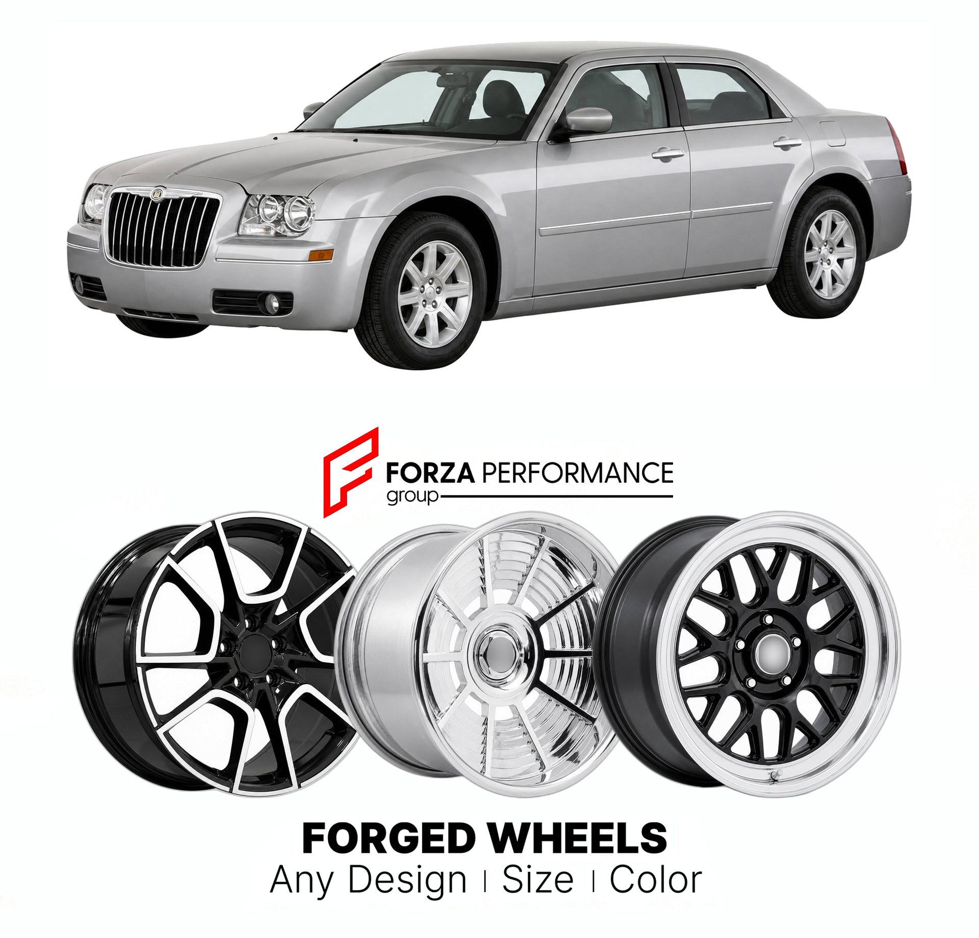 FORGED WHEELS RIMS for CHRYSLER 300 LX 2005 - 2010

Custom forged wheels for Chrysler 300 LX 2005 - 2010. Made-to-order monoblock, 2-piece and 3-piece rims in custom sizes, offsets, colors and finishes with guaranteed fitment.

We manufacture premium quality forged wheels rims for Chrysler 300 LX 2005 - 2010 in any design, size, color.

THIS WHEEL DESIGN CAN BE CUSTOM-MADE FOR YOUR CAR IN ANY SIZE AND COLOR OPTIONS
Available in monoblock, 2-piece, 3-piece, duoblock, beadlock
3D wheel renderings are provided