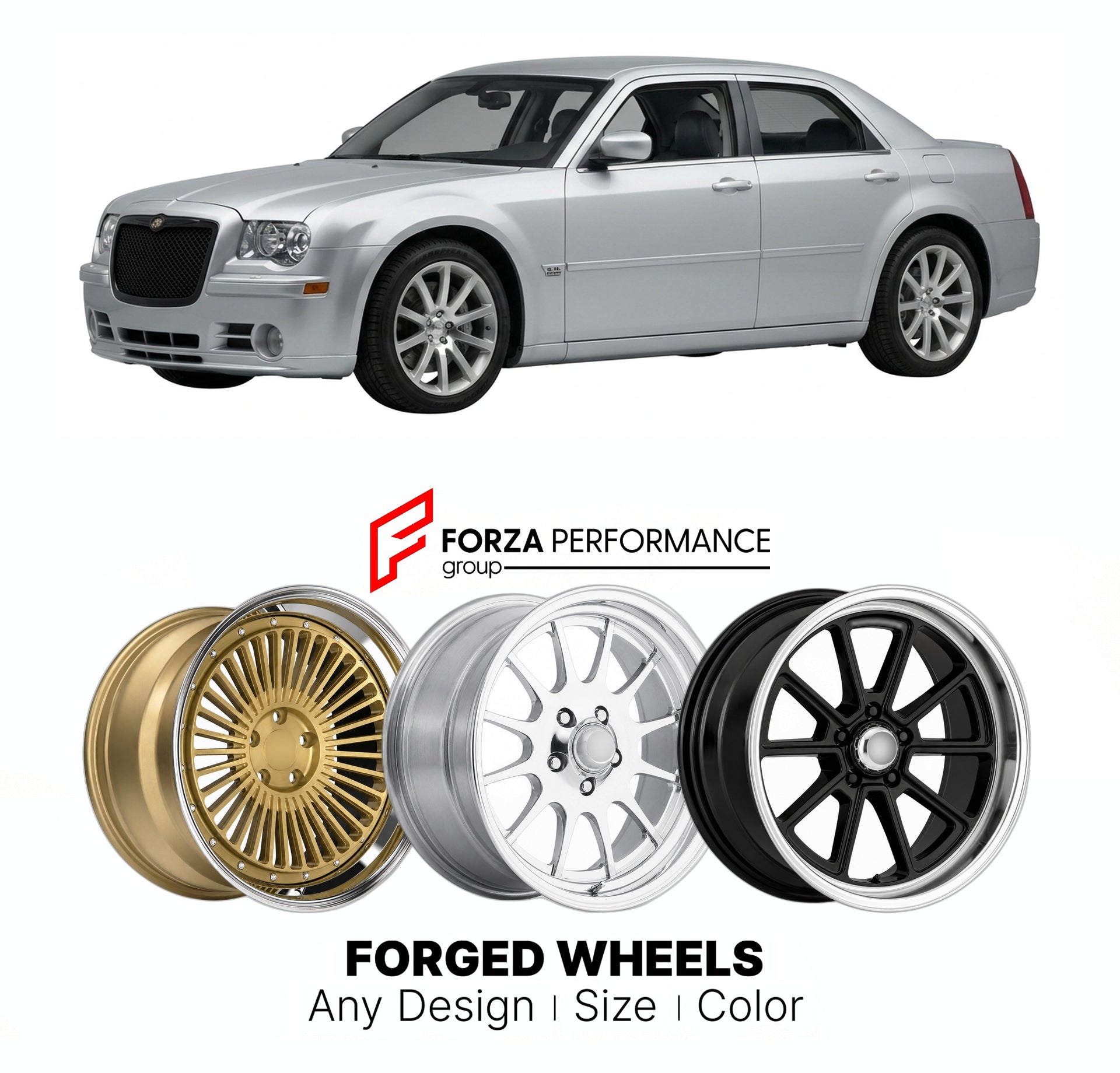 FORGED WHEELS RIMS for CHRYSLER 300 SRT-8 2005 - 2010

Custom forged wheels for Chrysler 300 SRT-8 2005 - 2010. Made-to-order monoblock, 2-piece and 3-piece rims in custom sizes, offsets, colors and finishes with guaranteed fitment.

We manufacture premium quality forged wheels rims for Chrysler 300 SRT-8 2005 - 2010 in any design, size, color.

THIS WHEEL DESIGN CAN BE CUSTOM-MADE FOR YOUR CAR IN ANY SIZE AND COLOR OPTIONS
Available in monoblock, 2-piece, 3-piece, duoblock, beadlock
3D wheel renderings are
