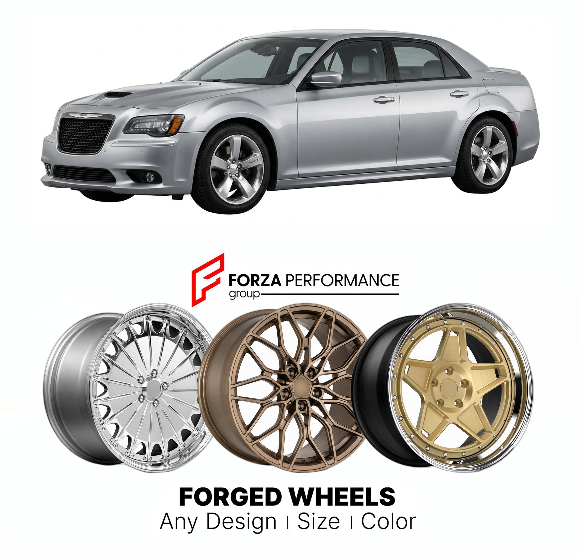 FORGED WHEELS RIMS for CHRYSLER 300 SRT 2012 - 2023

Custom forged wheels for Chrysler 300 SRT 2012 - 2023. Made-to-order monoblock, 2-piece and 3-piece rims in custom sizes, offsets, colors and finishes with guaranteed fitment.

We manufacture premium quality forged wheels rims for Chrysler 300 SRT 2012 - 2023 in any design, size, color.

THIS WHEEL DESIGN CAN BE CUSTOM-MADE FOR YOUR CAR IN ANY SIZE AND COLOR OPTIONS
Available in monoblock, 2-piece, 3-piece, duoblock, beadlock
3D wheel renderings are provi