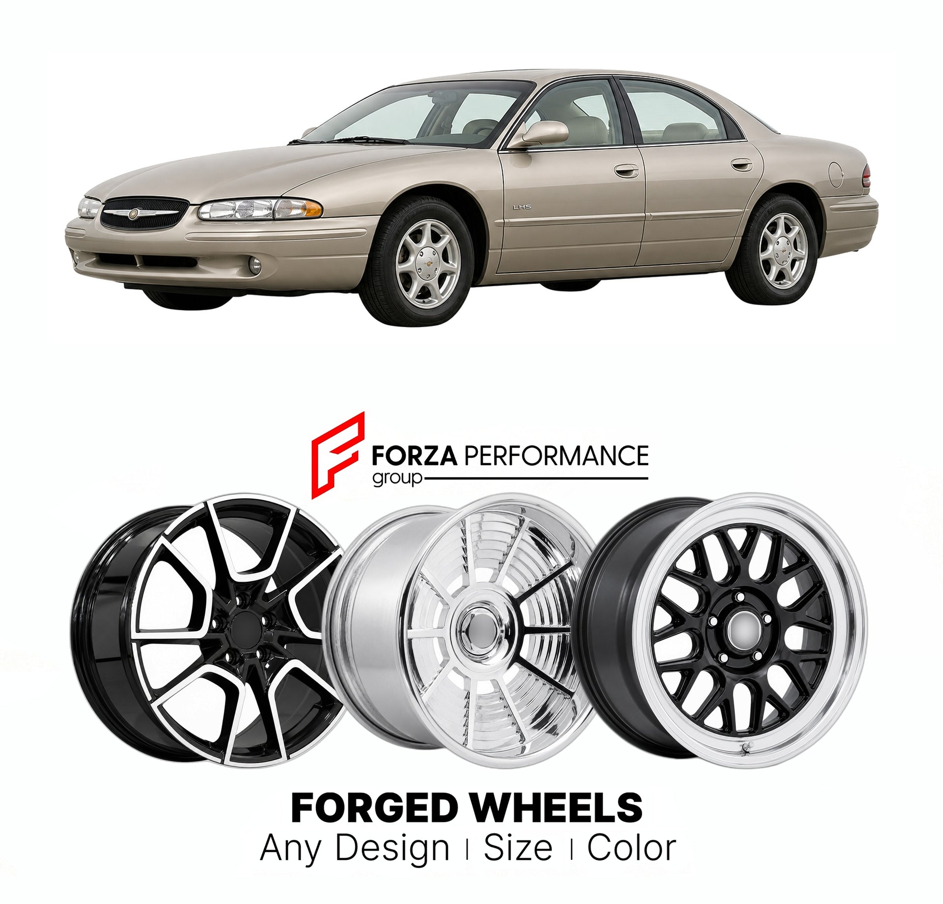 FORGED WHEELS RIMS for CHRYSLER LHS 1994 - 1997

Custom forged wheels for Chrysler LHS 1994 - 1997. Made-to-order monoblock, 2-piece and 3-piece rims in custom sizes, offsets, colors and finishes with guaranteed fitment.

We manufacture premium quality forged wheels rims for Chrysler LHS 1994 - 1997 in any design, size, color.

THIS WHEEL DESIGN CAN BE CUSTOM-MADE FOR YOUR CAR IN ANY SIZE AND COLOR OPTIONS
Available in monoblock, 2-piece, 3-piece, duoblock, beadlock
3D wheel renderings are provided accordin