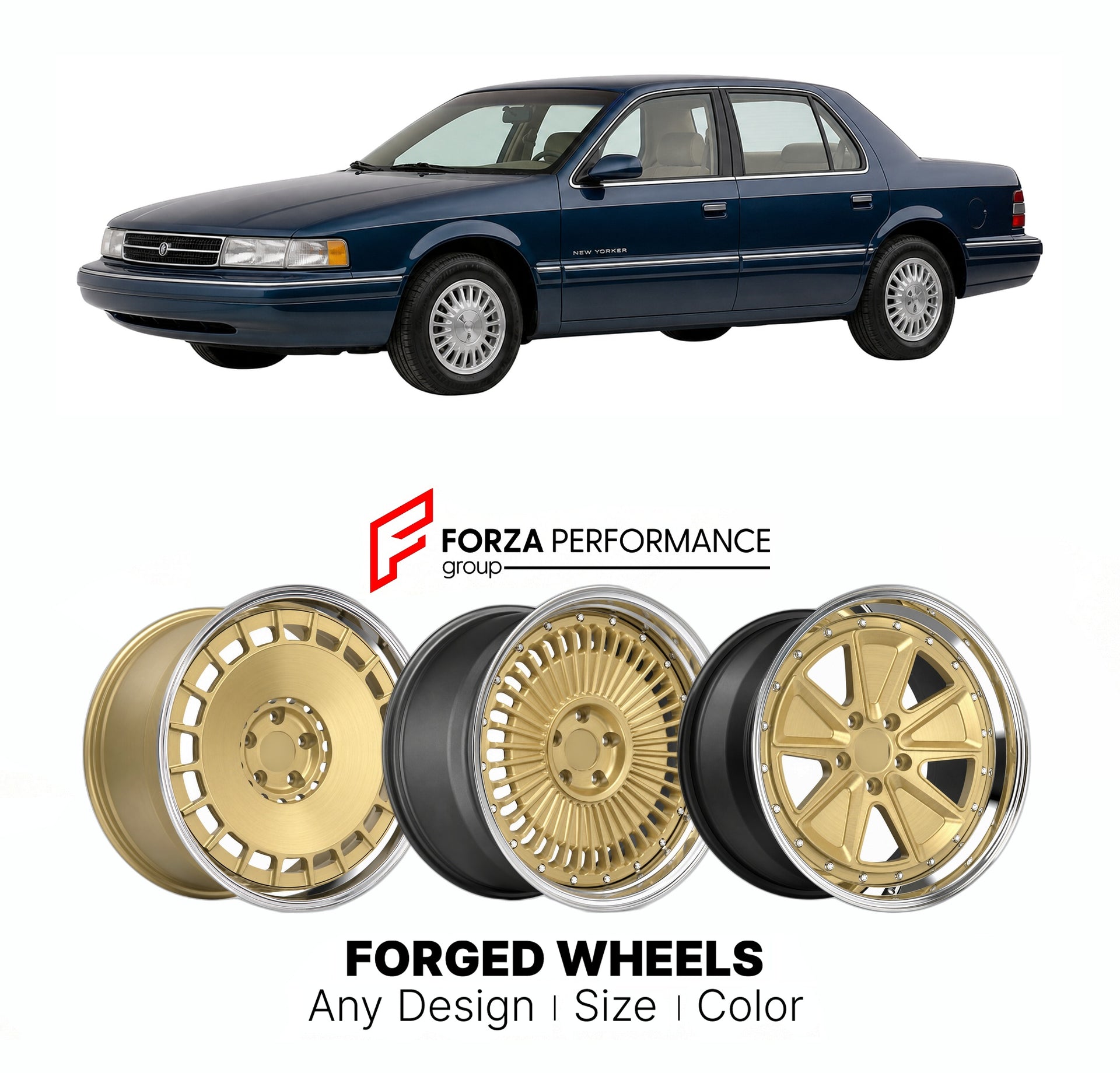 FORGED WHEELS RIMS for CHRYSLER NEW YORKER 1994 - 1996

Custom forged wheels for Chrysler New Yorker 1994 - 1996. Made-to-order monoblock, 2-piece and 3-piece rims in custom sizes, offsets, colors and finishes with guaranteed fitment.

We manufacture premium quality forged wheels rims for Chrysler New Yorker 1994 - 1996 in any design, size, color.

THIS WHEEL DESIGN CAN BE CUSTOM-MADE FOR YOUR CAR IN ANY SIZE AND COLOR OPTIONS
Available in monoblock, 2-piece, 3-piece, duoblock, beadlock
3D wheel renderings 