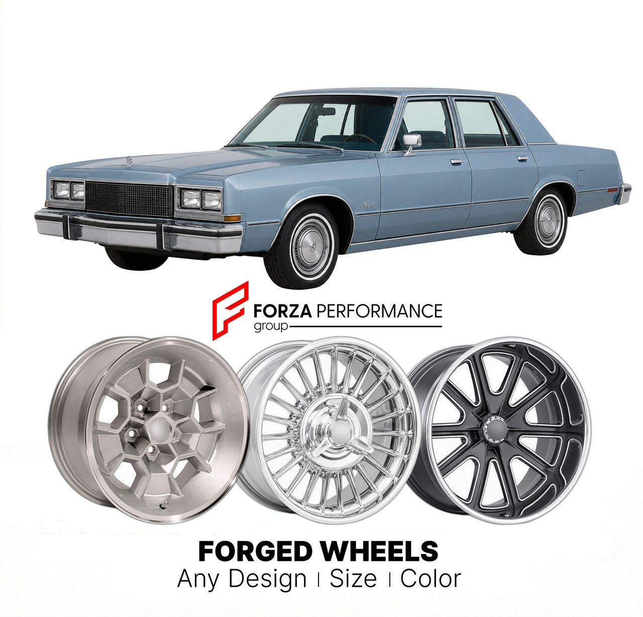 CUSTOM CLASSIC VINTAGE RESTOMOD RETRO OLD SCHOOL FORGED WHEELS RIMS for CHRYSLER NEWPORT 1979 - 1981
Custom forged wheels for classic American muscle cars. Ideal for restomod builds, vintage restorations, and show cars. Deep dish and retro styling available.

We manufacture premium quality forged wheels rims for Chrysler Newport 1979 - 1981 in any design, size, color.

THIS WHEEL DESIGN CAN BE CUSTOM-MADE FOR YOUR CAR IN ANY SIZE AND COLOR OPTIONS
Available in monoblock, 2-piece, 3-piece, duoblock, beadlock
