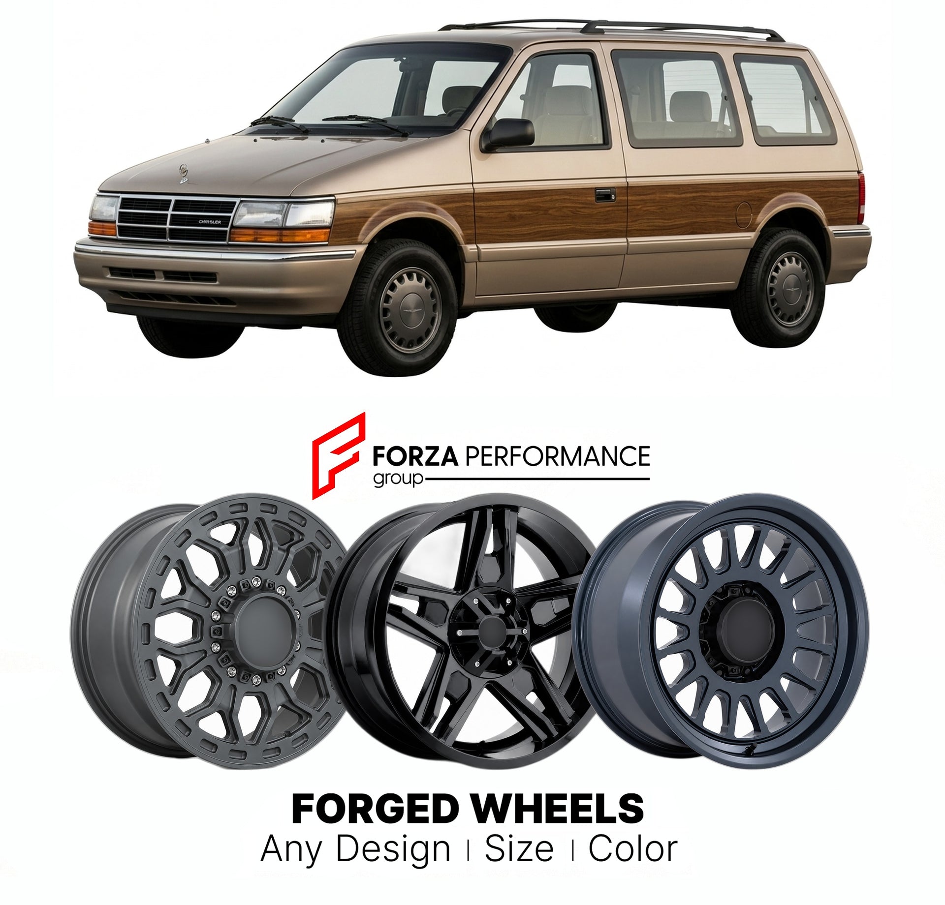 FORGED WHEELS RIMS for CHRYSLER TOWN & COUNTRY 1990 - 1995

Custom forged wheels for Chrysler Town & Country 1990 - 1995. Made-to-order monoblock, 2-piece and 3-piece rims in custom sizes, offsets, colors and finishes with guaranteed fitment.

We manufacture premium quality forged wheels rims for Chrysler Town & Country 1990 - 1995 in any design, size, color.

THIS WHEEL DESIGN CAN BE CUSTOM-MADE FOR YOUR CAR IN ANY SIZE AND COLOR OPTIONS
Available in monoblock, 2-piece, 3-piece, duoblock, beadlock
3D wheel