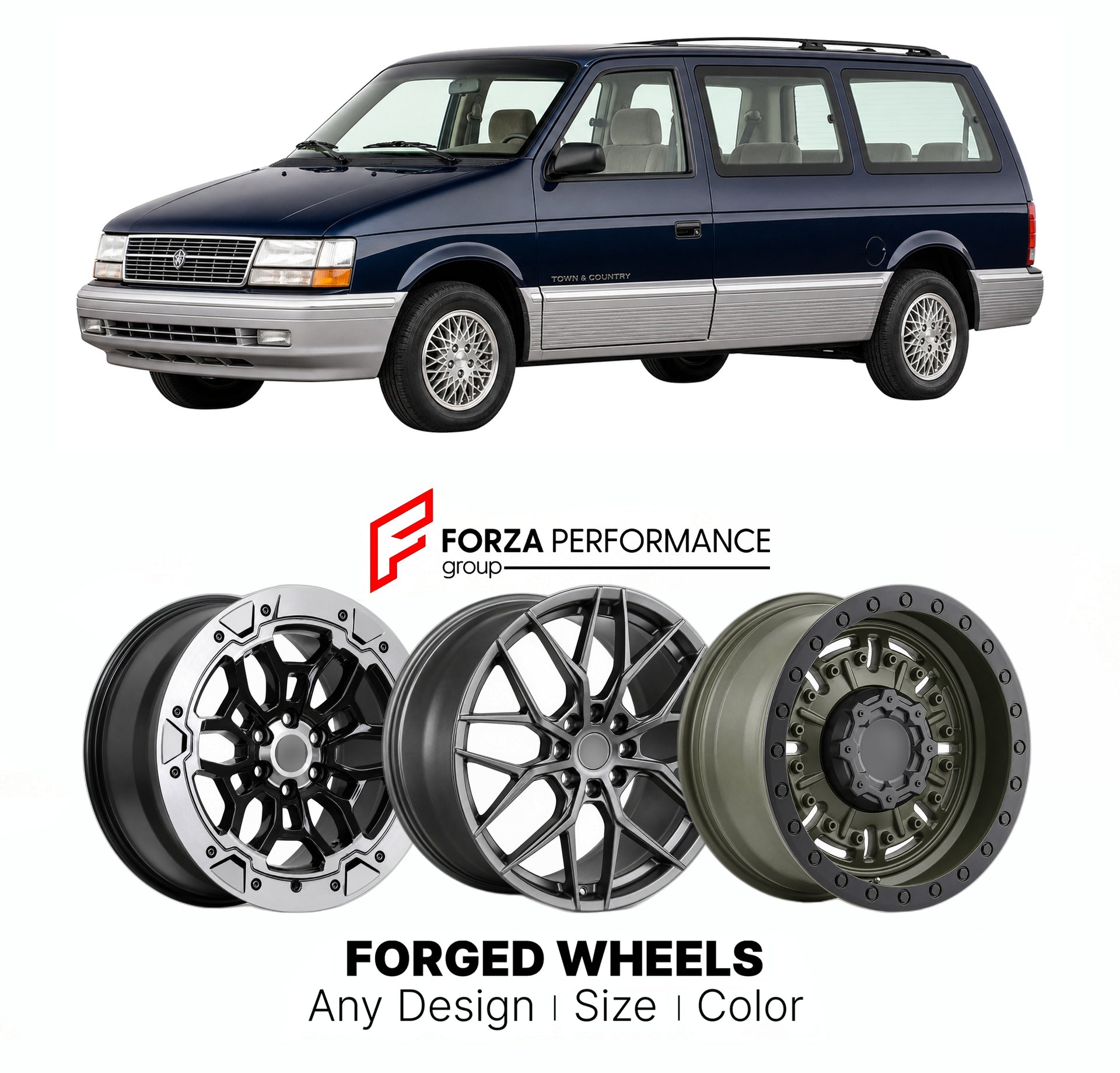 FORGED WHEELS RIMS for CHRYSLER TOWN & COUNTRY 1990 - 2016

Custom forged wheels for Chrysler Town & Country 1990 - 2016. Made-to-order monoblock, 2-piece and 3-piece rims in custom sizes, offsets, colors and finishes with guaranteed fitment.

We manufacture premium quality forged wheels rims for Chrysler Town & Country 1990 - 2016 in any design, size, color.

THIS WHEEL DESIGN CAN BE CUSTOM-MADE FOR YOUR CAR IN ANY SIZE AND COLOR OPTIONS
Available in monoblock, 2-piece, 3-piece, duoblock, beadlock
3D wheel