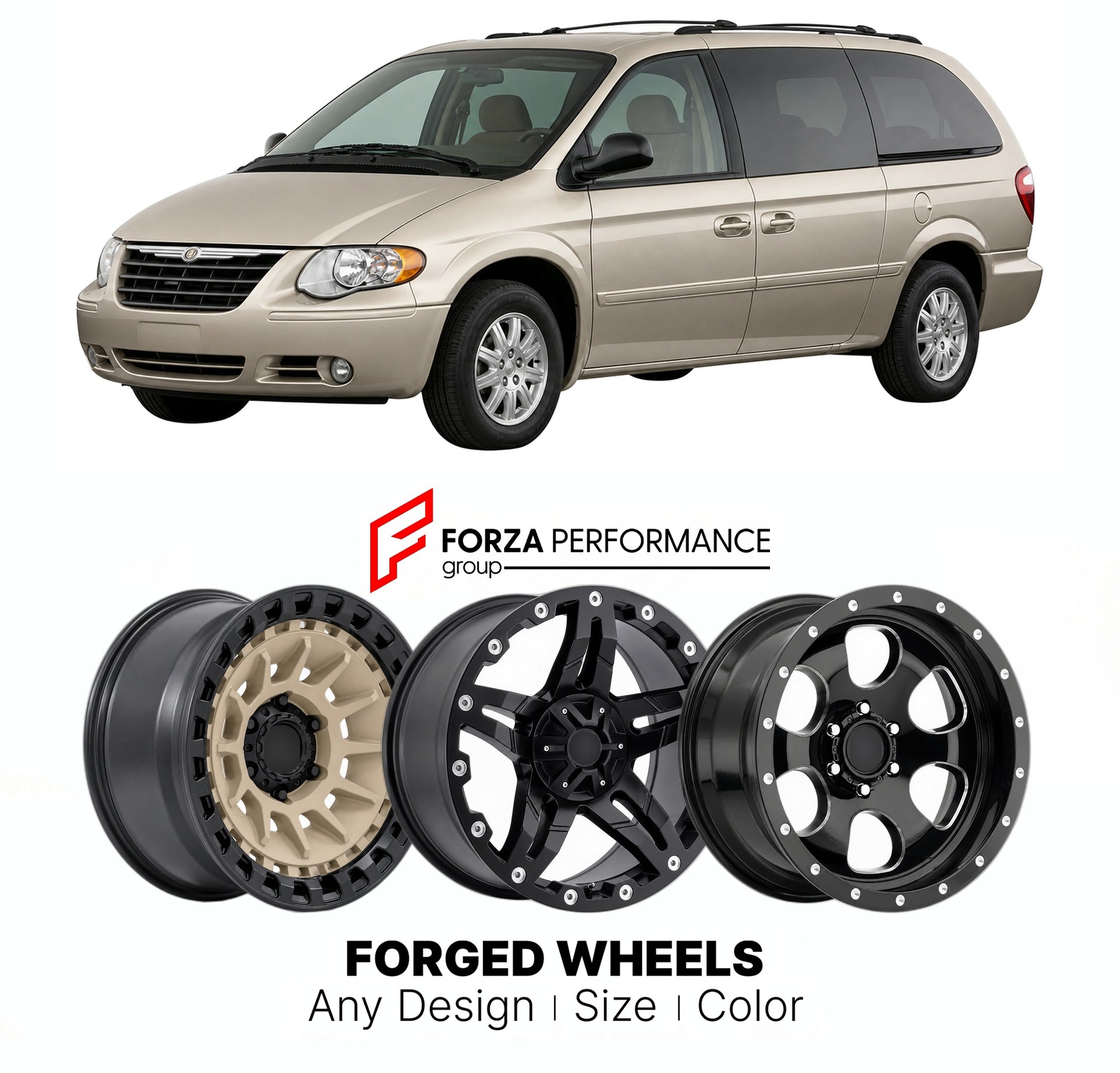 FORGED WHEELS RIMS for CHRYSLER TOWN & COUNTRY 2001 - 2007

Custom forged wheels for Chrysler Town & Country 2001 - 2007. Made-to-order monoblock, 2-piece and 3-piece rims in custom sizes, offsets, colors and finishes with guaranteed fitment.

We manufacture premium quality forged wheels rims for Chrysler Town & Country 2001 - 2007 in any design, size, color.

THIS WHEEL DESIGN CAN BE CUSTOM-MADE FOR YOUR CAR IN ANY SIZE AND COLOR OPTIONS
Available in monoblock, 2-piece, 3-piece, duoblock, beadlock
3D wheel