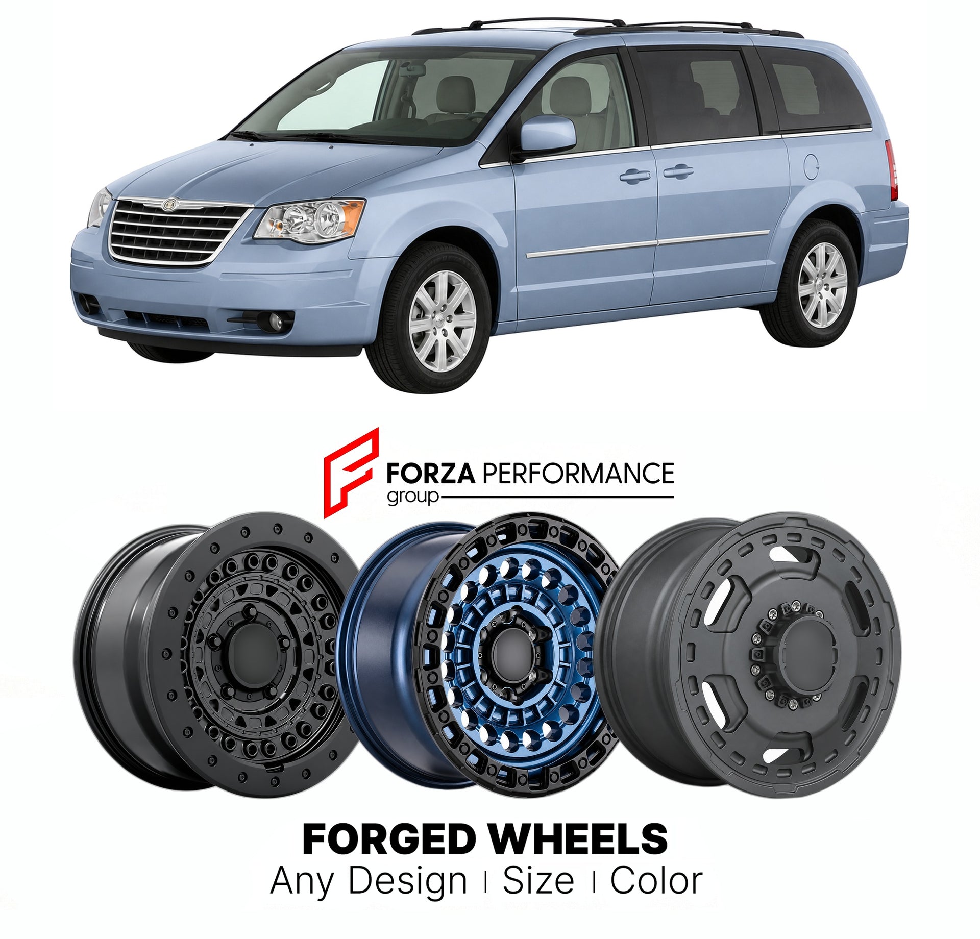 FORGED WHEELS RIMS for CHRYSLER TOWN & COUNTRY 2008 - 2016

Custom forged wheels for Chrysler Town & Country 2008 - 2016. Made-to-order monoblock, 2-piece and 3-piece rims in custom sizes, offsets, colors and finishes with guaranteed fitment.

We manufacture premium quality forged wheels rims for Chrysler Town & Country 2008 - 2016 in any design, size, color.

THIS WHEEL DESIGN CAN BE CUSTOM-MADE FOR YOUR CAR IN ANY SIZE AND COLOR OPTIONS
Available in monoblock, 2-piece, 3-piece, duoblock, beadlock
3D wheel