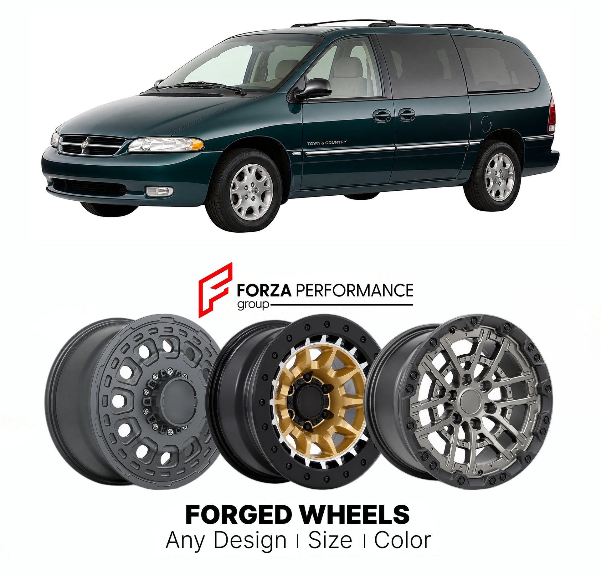 FORGED WHEELS RIMS for CHRYSLER TOWN & COUNTRY ANNIVERSARY EDITION 1996 - 2016

Custom forged wheels for Chrysler Town & Country Anniversary Edition 1996 - 2016. Made-to-order monoblock, 2-piece and 3-piece rims in custom sizes, offsets, colors and finishes with guaranteed fitment.

We manufacture premium quality forged wheels rims for Chrysler Town & Country Anniversary Edition 1996 - 2016 in any design, size, color.

THIS WHEEL DESIGN CAN BE CUSTOM-MADE FOR YOUR CAR IN ANY SIZE AND COLOR OPTIONS
Available
