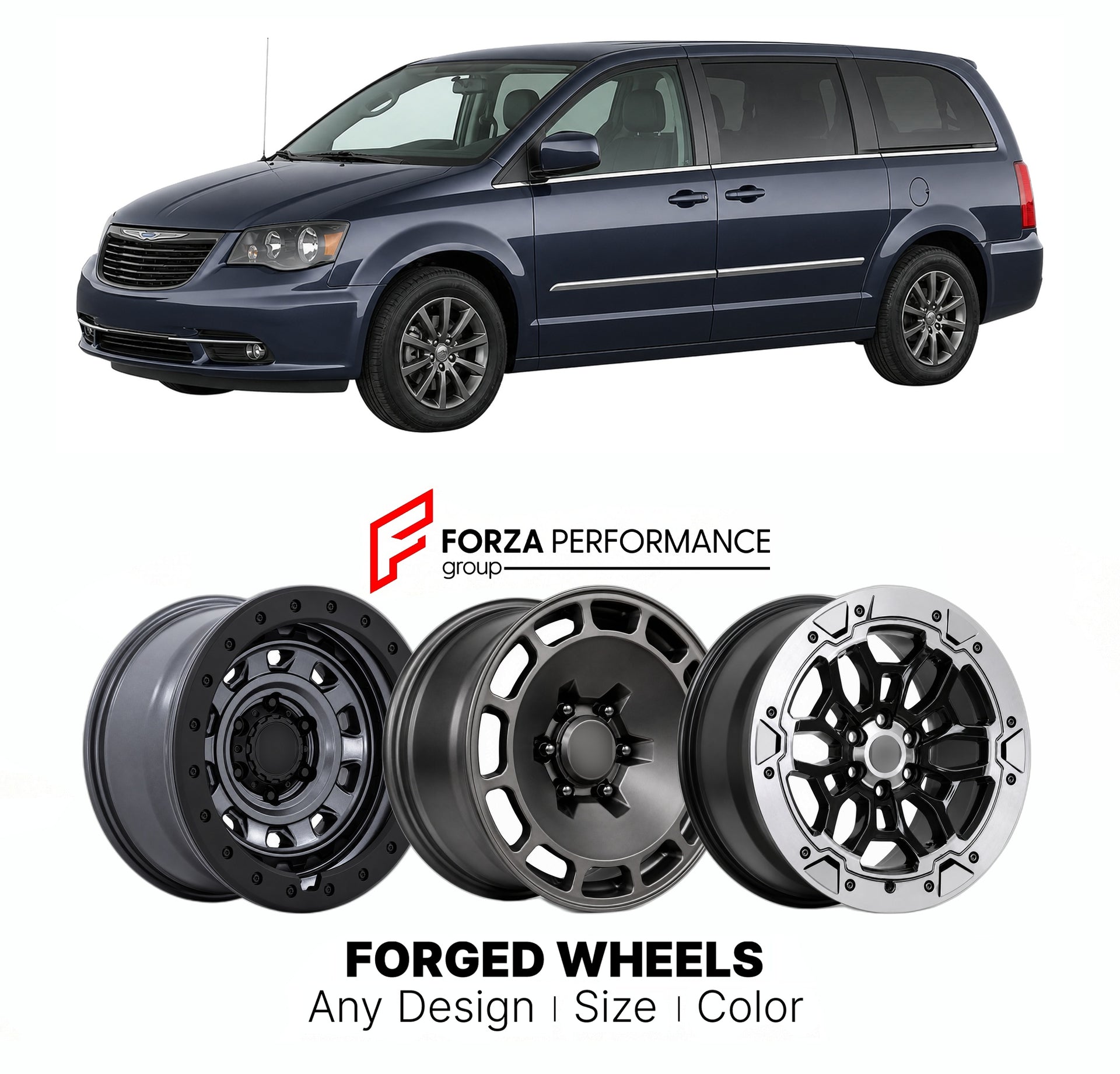 FORGED WHEELS RIMS for CHRYSLER TOWN & COUNTRY S 1996 - 2016

Custom forged wheels for Chrysler Town & Country S 1996 - 2016. Made-to-order monoblock, 2-piece and 3-piece rims in custom sizes, offsets, colors and finishes with guaranteed fitment.

We manufacture premium quality forged wheels rims for Chrysler Town & Country S 1996 - 2016 in any design, size, color.

THIS WHEEL DESIGN CAN BE CUSTOM-MADE FOR YOUR CAR IN ANY SIZE AND COLOR OPTIONS
Available in monoblock, 2-piece, 3-piece, duoblock, beadlock
3D