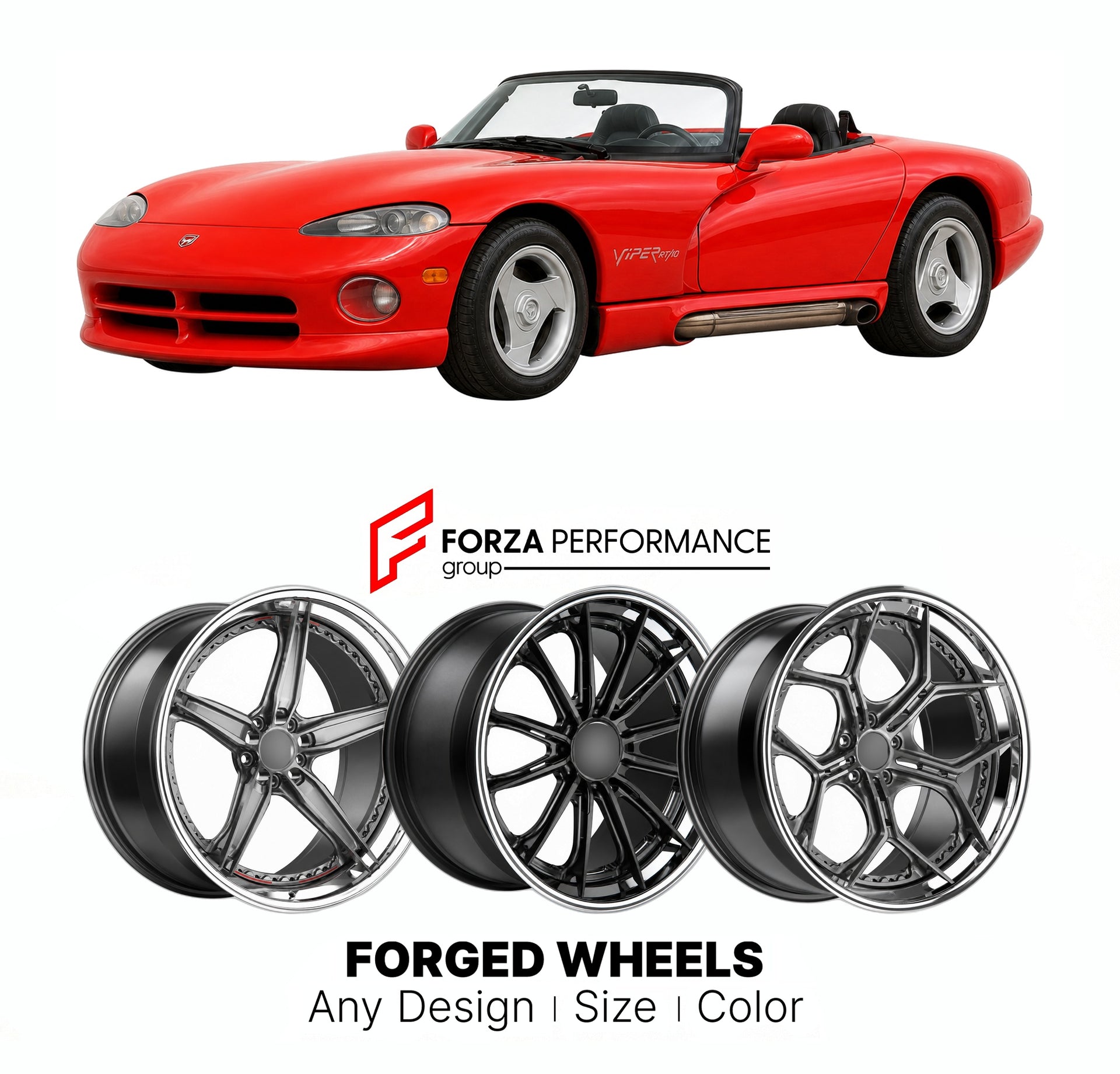 FORGED WHEELS RIMS for CHRYSLER VIPER RT EARLY CHRYSLER-BRANDED LISTINGS 1992 - 1997

Custom forged wheels for Chrysler Viper RT Early Chrysler-Branded Listings 1992 - 1997. Made-to-order monoblock, 2-piece and 3-piece rims in custom sizes, offsets, colors and finishes with guaranteed fitment.

We manufacture premium quality forged wheels rims for Chrysler Viper RT Early Chrysler-Branded Listings 1992 - 1997 in any design, size, color.

THIS WHEEL DESIGN CAN BE CUSTOM-MADE FOR YOUR CAR IN ANY SIZE AND COLOR