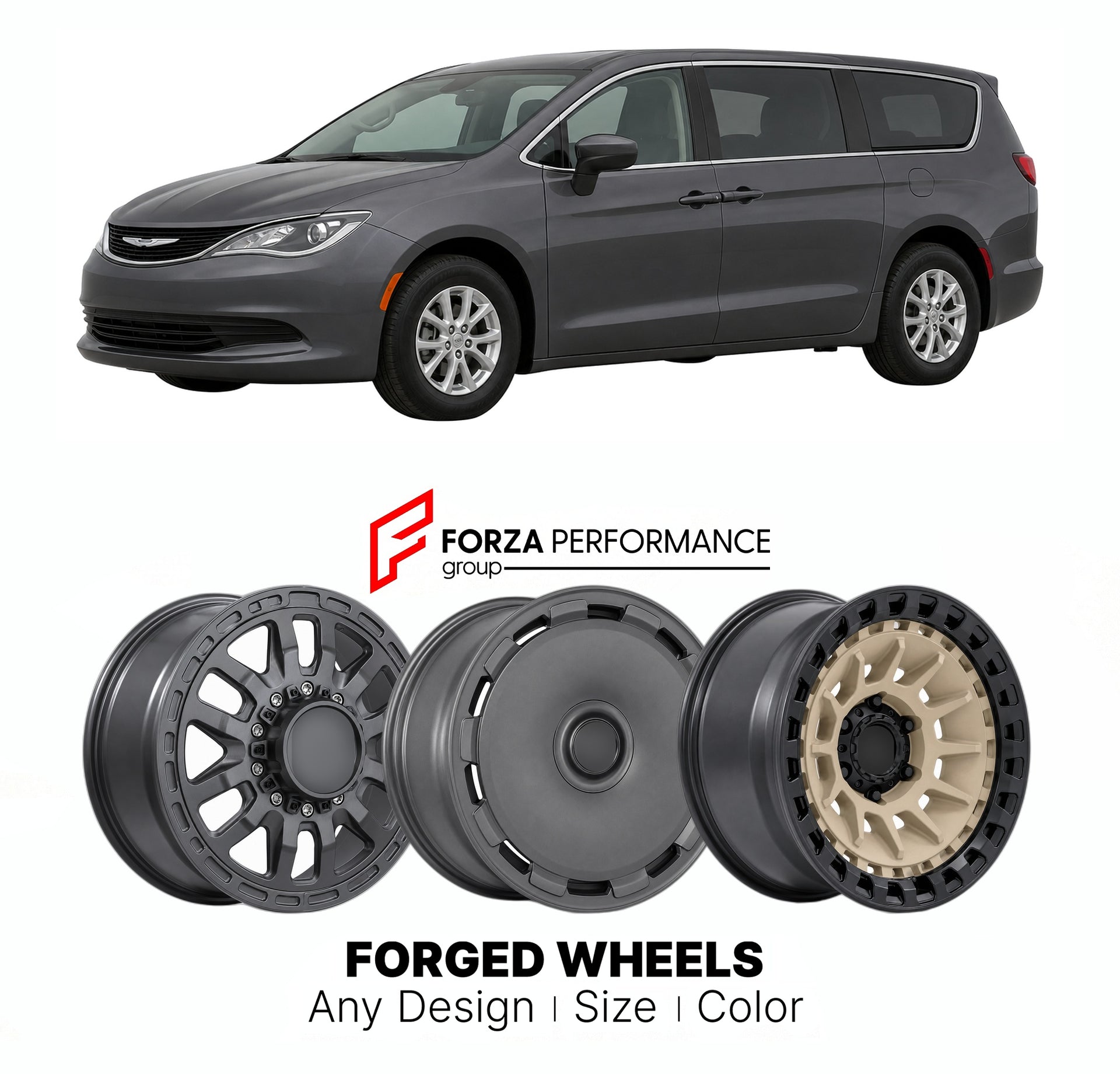 FORGED WHEELS RIMS for CHRYSLER VOYAGER FLEET US REVIVAL 2020+

Custom forged wheels for Chrysler Voyager Fleet US Revival 2020+. Made-to-order monoblock, 2-piece and 3-piece rims in custom sizes, offsets, colors and finishes with guaranteed fitment.

We manufacture premium quality forged wheels rims for Chrysler Voyager Fleet US Revival 2020+ in any design, size, color.

THIS WHEEL DESIGN CAN BE CUSTOM-MADE FOR YOUR CAR IN ANY SIZE AND COLOR OPTIONS
Available in monoblock, 2-piece, 3-piece, duoblock, beadl