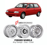 CUSTOM CLASSIC VINTAGE RESTOMOD RETRO OLD SCHOOL FORGED WHEELS RIMS for CITROEN AX 1986 - 1998

Custom forged wheels for Citroen AX 1986 - 1998. Classic, vintage, restomod wheel designs made to order in custom sizes, offsets, colors and finishes.

We manufacture premium quality forged wheels rims for Citroen AX 1986 - 1998 in any design, size, color.

THIS WHEEL DESIGN CAN BE CUSTOM-MADE FOR YOUR CAR IN ANY SIZE AND COLOR OPTIONS
Available in monoblock, 2-piece, 3-piece, duoblock, beadlock
3D wheel renderin