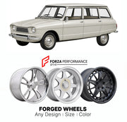 CUSTOM CLASSIC VINTAGE RESTOMOD RETRO OLD SCHOOL FORGED WHEELS RIMS for CITROEN AMI 6 BREAK 1964 - 1969

Custom forged wheels for Citroen Ami 6 Break 1964 - 1969. Classic, vintage, restomod wheel designs made to order in custom sizes, offsets, colors and finishes.

We manufacture premium quality forged wheels rims for Citroen Ami 6 Break 1964 - 1969 in any design, size, color.

THIS WHEEL DESIGN CAN BE CUSTOM-MADE FOR YOUR CAR IN ANY SIZE AND COLOR OPTIONS
Available in monoblock, 2-piece, 3-piece, duoblock,