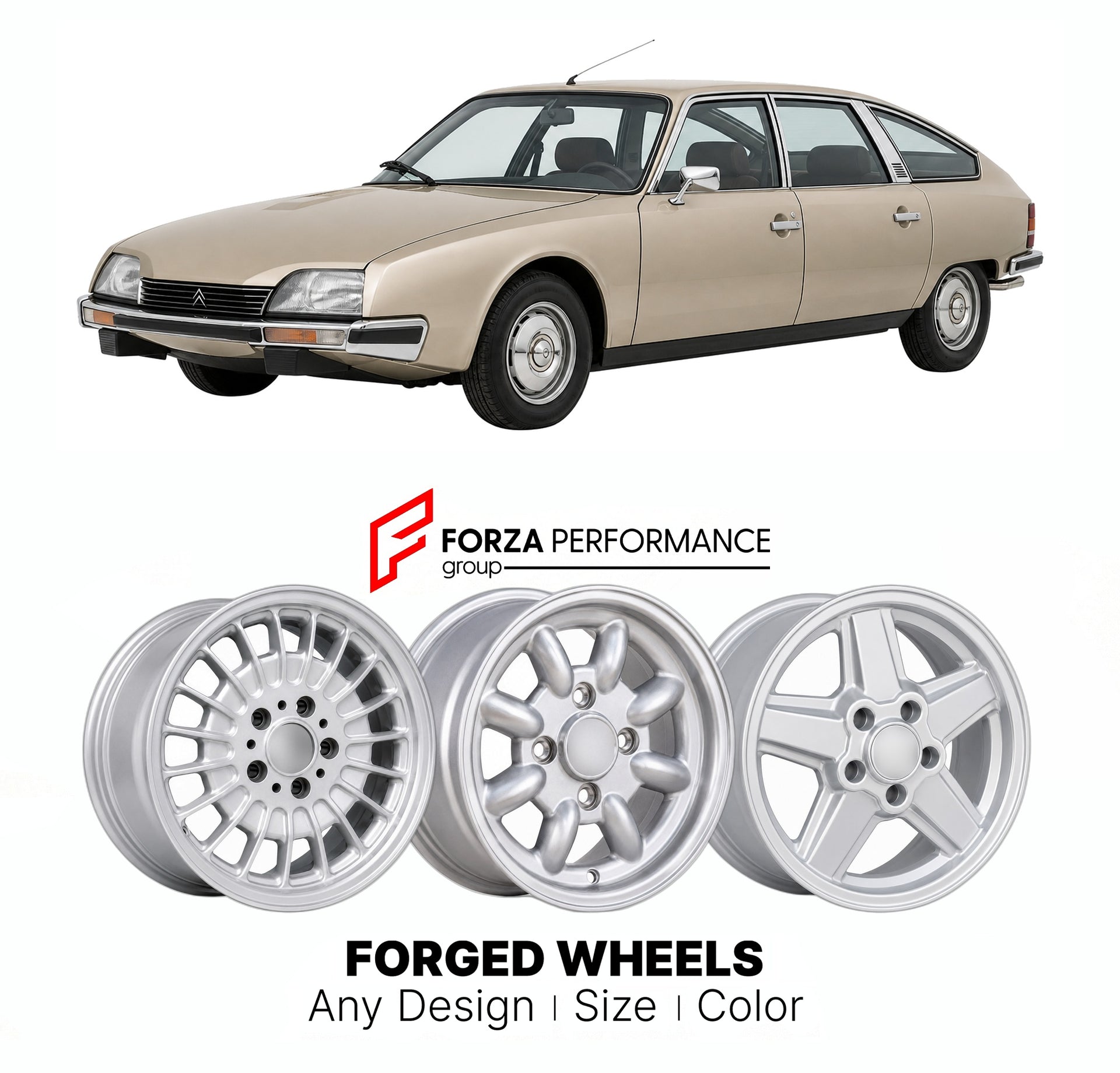 CUSTOM CLASSIC VINTAGE RESTOMOD RETRO OLD SCHOOL FORGED WHEELS RIMS for CITROEN CX SERIES 1 1974 - 1985

Custom forged wheels for Citroen CX Series 1 1974 - 1985. Classic, vintage, restomod wheel designs made to order in custom sizes, offsets, colors and finishes.

We manufacture premium quality forged wheels rims for Citroen CX Series 1 1974 - 1985 in any design, size, color.

THIS WHEEL DESIGN CAN BE CUSTOM-MADE FOR YOUR CAR IN ANY SIZE AND COLOR OPTIONS
Available in monoblock, 2-piece, 3-piece, duoblock,
