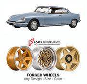 CUSTOM CLASSIC VINTAGE RESTOMOD RETRO OLD SCHOOL FORGED WHEELS RIMS for CITROEN DS21 CHAPRON COUPE 1965 - 1972

Custom forged wheels for Citroen DS21 Chapron Coupe 1965 - 1972. Classic, vintage, restomod wheel designs made to order in custom sizes, offsets, colors and finishes.

We manufacture premium quality forged wheels rims for Citroen DS21 Chapron Coupe 1965 - 1972 in any design, size, color.

THIS WHEEL DESIGN CAN BE CUSTOM-MADE FOR YOUR CAR IN ANY SIZE AND COLOR OPTIONS
Available in monoblock, 2-piec