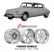 CUSTOM CLASSIC VINTAGE RESTOMOD RETRO OLD SCHOOL FORGED WHEELS RIMS for CITROEN DS 1955 - 1975

Custom forged wheels for Citroen DS 1955 - 1975. Classic, vintage, restomod wheel designs made to order in custom sizes, offsets, colors and finishes.

We manufacture premium quality forged wheels rims for Citroen DS 1955 - 1975 in any design, size, color.

THIS WHEEL DESIGN CAN BE CUSTOM-MADE FOR YOUR CAR IN ANY SIZE AND COLOR OPTIONS
Available in monoblock, 2-piece, 3-piece, duoblock, beadlock
3D wheel renderin