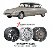 CUSTOM CLASSIC VINTAGE RESTOMOD RETRO OLD SCHOOL FORGED WHEELS RIMS for CITROEN DS ID 1955 - 1975

Custom forged wheels for Citroen DS ID 1955 - 1975. Classic, vintage, restomod wheel designs made to order in custom sizes, offsets, colors and finishes.

We manufacture premium quality forged wheels rims for Citroen DS ID 1955 - 1975 in any design, size, color.

THIS WHEEL DESIGN CAN BE CUSTOM-MADE FOR YOUR CAR IN ANY SIZE AND COLOR OPTIONS
Available in monoblock, 2-piece, 3-piece, duoblock, beadlock
3D wheel