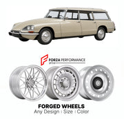 CUSTOM CLASSIC VINTAGE RESTOMOD RETRO OLD SCHOOL FORGED WHEELS RIMS for CITROEN DS SAFARI BREAK 1959 - 1975

Custom forged wheels for Citroen DS Safari Break 1959 - 1975. Classic, vintage, restomod wheel designs made to order in custom sizes, offsets, colors and finishes.

We manufacture premium quality forged wheels rims for Citroen DS Safari Break 1959 - 1975 in any design, size, color.

THIS WHEEL DESIGN CAN BE CUSTOM-MADE FOR YOUR CAR IN ANY SIZE AND COLOR OPTIONS
Available in monoblock, 2-piece, 3-piec
