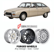 CUSTOM CLASSIC VINTAGE RESTOMOD RETRO OLD SCHOOL FORGED WHEELS RIMS for CITROEN GS 1970 - 1986

Custom forged wheels for Citroen GS 1970 - 1986. Classic, vintage, restomod wheel designs made to order in custom sizes, offsets, colors and finishes.

We manufacture premium quality forged wheels rims for Citroen GS 1970 - 1986 in any design, size, color.

THIS WHEEL DESIGN CAN BE CUSTOM-MADE FOR YOUR CAR IN ANY SIZE AND COLOR OPTIONS
Available in monoblock, 2-piece, 3-piece, duoblock, beadlock
3D wheel renderin
