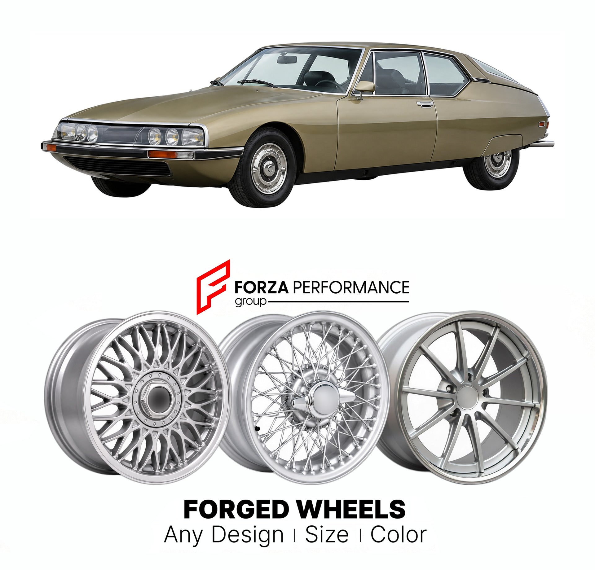 CUSTOM CLASSIC VINTAGE RESTOMOD RETRO OLD SCHOOL FORGED WHEELS RIMS for CITROEN SM 1970 - 1975

Custom forged wheels for Citroen SM 1970 - 1975. Classic, vintage, restomod wheel designs made to order in custom sizes, offsets, colors and finishes.

We manufacture premium quality forged wheels rims for Citroen SM 1970 - 1975 in any design, size, color.

THIS WHEEL DESIGN CAN BE CUSTOM-MADE FOR YOUR CAR IN ANY SIZE AND COLOR OPTIONS
Available in monoblock, 2-piece, 3-piece, duoblock, beadlock
3D wheel renderin