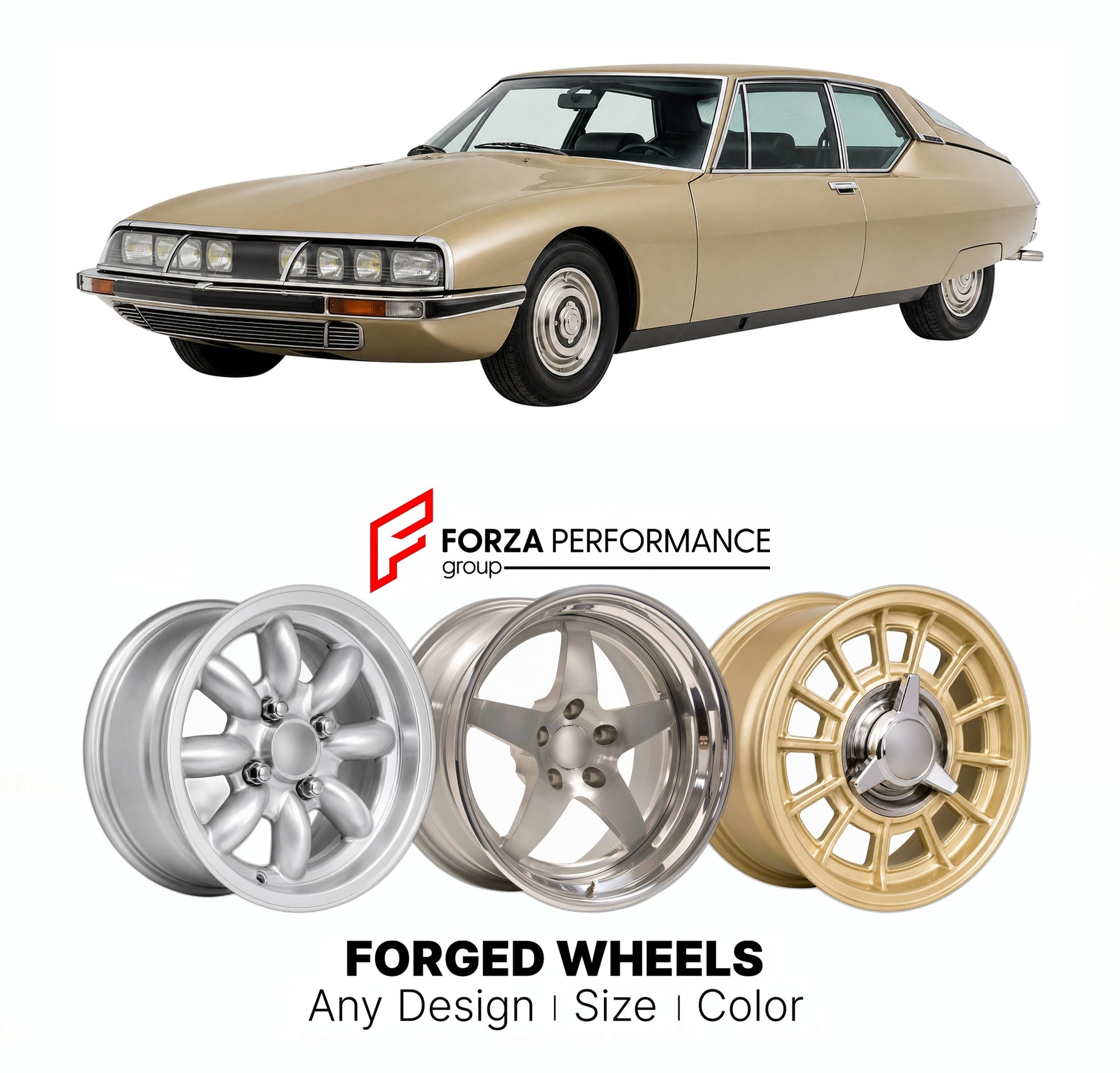 CUSTOM CLASSIC VINTAGE RESTOMOD RETRO OLD SCHOOL FORGED WHEELS RIMS for CITROEN SM MASTI V6 1970 - 1975

Custom forged wheels for Citroen SM Masti V6 1970 - 1975. Classic, vintage, restomod wheel designs made to order in custom sizes, offsets, colors and finishes.

We manufacture premium quality forged wheels rims for Citroen SM Masti V6 1970 - 1975 in any design, size, color.

THIS WHEEL DESIGN CAN BE CUSTOM-MADE FOR YOUR CAR IN ANY SIZE AND COLOR OPTIONS
Available in monoblock, 2-piece, 3-piece, duoblock,