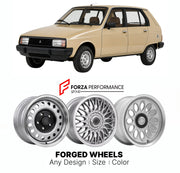 CUSTOM CLASSIC VINTAGE RESTOMOD RETRO OLD SCHOOL FORGED WHEELS RIMS for CITROEN VISA 1978 - 1988

Custom forged wheels for Citroen Visa 1978 - 1988. Classic, vintage, restomod wheel designs made to order in custom sizes, offsets, colors and finishes.

We manufacture premium quality forged wheels rims for Citroen Visa 1978 - 1988 in any design, size, color.

THIS WHEEL DESIGN CAN BE CUSTOM-MADE FOR YOUR CAR IN ANY SIZE AND COLOR OPTIONS
Available in monoblock, 2-piece, 3-piece, duoblock, beadlock
3D wheel re