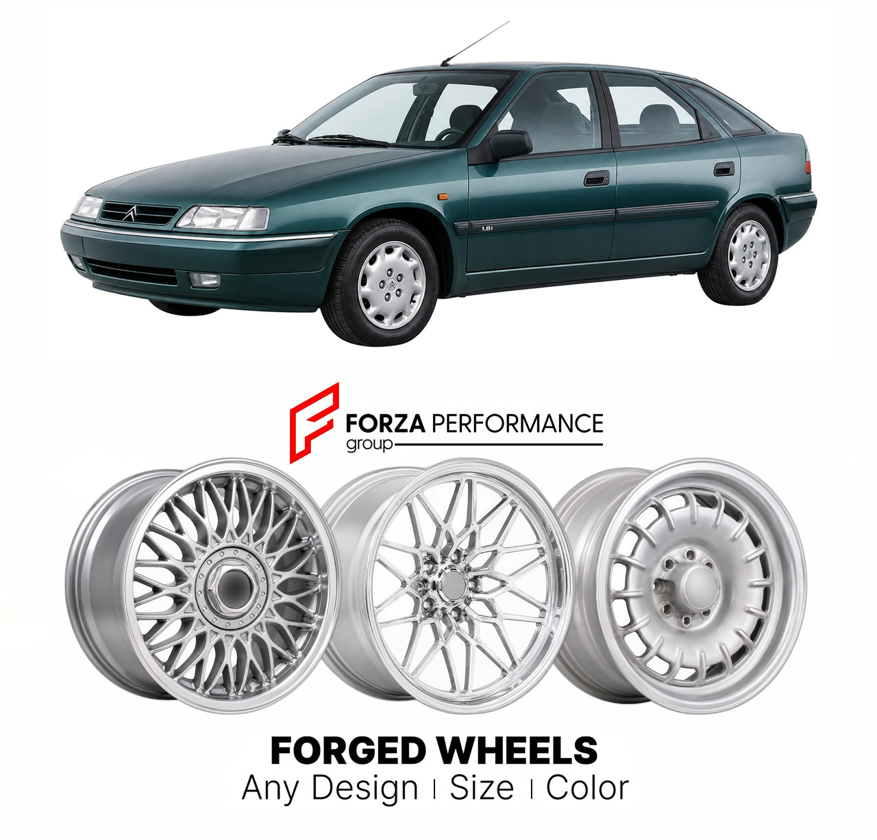 CUSTOM CLASSIC VINTAGE RESTOMOD RETRO OLD SCHOOL FORGED WHEELS RIMS for CITROEN XANTIA 1993 - 2001

Custom forged wheels for Citroen Xantia 1993 - 2001. Classic, vintage, restomod wheel designs made to order in custom sizes, offsets, colors and finishes.

We manufacture premium quality forged wheels rims for Citroen Xantia 1993 - 2001 in any design, size, color.

THIS WHEEL DESIGN CAN BE CUSTOM-MADE FOR YOUR CAR IN ANY SIZE AND COLOR OPTIONS
Available in monoblock, 2-piece, 3-piece, duoblock, beadlock
3D wh
