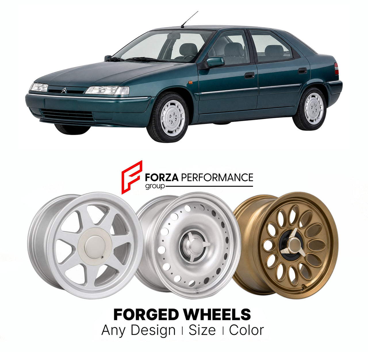 CUSTOM CLASSIC VINTAGE RESTOMOD RETRO OLD SCHOOL FORGED WHEELS RIMS for CITROEN XANTIA 1993 - 2002

Custom forged wheels for Citroen Xantia 1993 - 2002. Classic, vintage, restomod wheel designs made to order in custom sizes, offsets, colors and finishes.

We manufacture premium quality forged wheels rims for Citroen Xantia 1993 - 2002 in any design, size, color.

THIS WHEEL DESIGN CAN BE CUSTOM-MADE FOR YOUR CAR IN ANY SIZE AND COLOR OPTIONS
Available in monoblock, 2-piece, 3-piece, duoblock, beadlock
3D wh