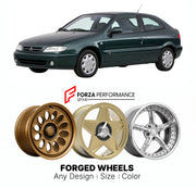 CUSTOM CLASSIC VINTAGE RESTOMOD RETRO OLD SCHOOL FORGED WHEELS RIMS for CITROEN XSARA COUPE 1998 - 2004

Custom forged wheels for Citroen Xsara Coupe 1998 - 2004. Classic, vintage, restomod wheel designs made to order in custom sizes, offsets, colors and finishes.

We manufacture premium quality forged wheels rims for Citroen Xsara Coupe 1998 - 2004 in any design, size, color.

THIS WHEEL DESIGN CAN BE CUSTOM-MADE FOR YOUR CAR IN ANY SIZE AND COLOR OPTIONS
Available in monoblock, 2-piece, 3-piece, duoblock,