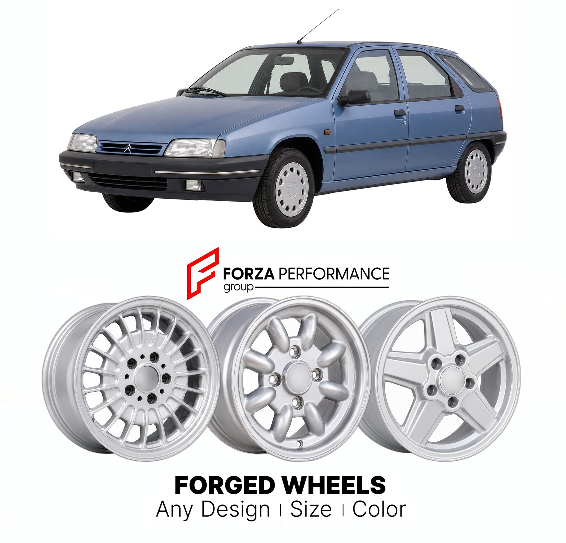 CUSTOM CLASSIC VINTAGE RESTOMOD RETRO OLD SCHOOL FORGED WHEELS RIMS for CITROEN ZX 1991 - 1998

Custom forged wheels for Citroen ZX 1991 - 1998. Classic, vintage, restomod wheel designs made to order in custom sizes, offsets, colors and finishes.

We manufacture premium quality forged wheels rims for Citroen ZX 1991 - 1998 in any design, size, color.

THIS WHEEL DESIGN CAN BE CUSTOM-MADE FOR YOUR CAR IN ANY SIZE AND COLOR OPTIONS
Available in monoblock, 2-piece, 3-piece, duoblock, beadlock
3D wheel renderin