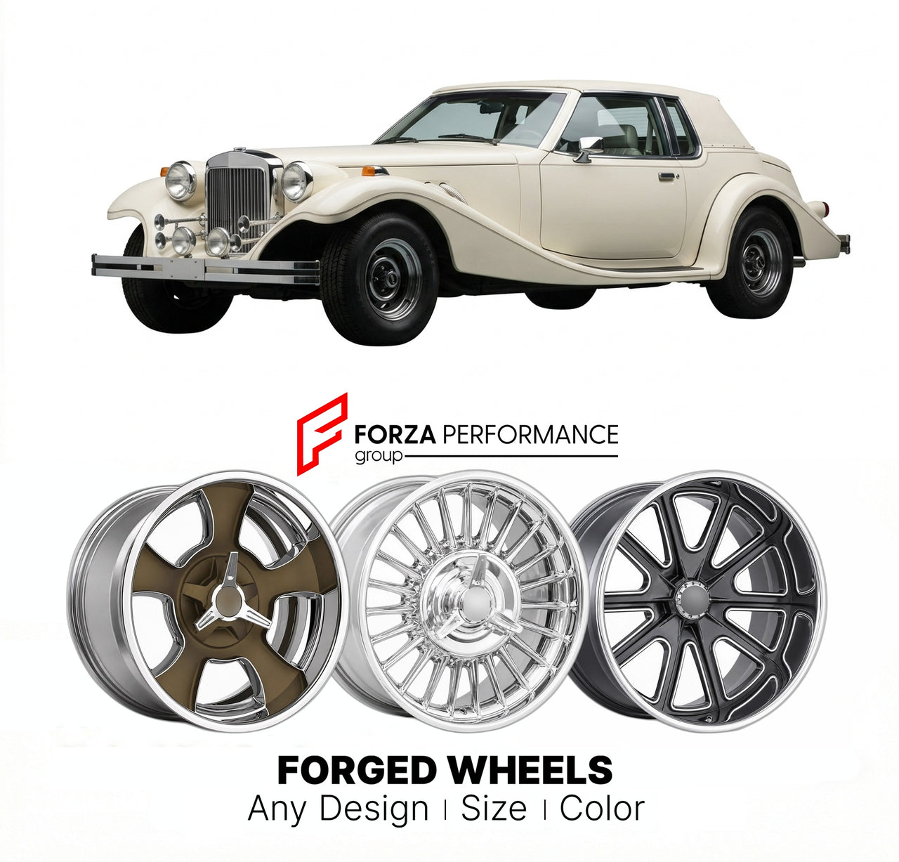 CUSTOM CLASSIC VINTAGE RESTOMOD RETRO OLD SCHOOL FORGED WHEELS RIMS for CLÉNET SERIES II 1980 - 1983
Custom forged wheels for classic American muscle cars. Ideal for restomod builds, vintage restorations, and show cars. Deep dish and retro styling available.

We manufacture premium quality forged wheels rims for Clénet Series II 1980 - 1983 in any design, size, color.

THIS WHEEL DESIGN CAN BE CUSTOM-MADE FOR YOUR CAR IN ANY SIZE AND COLOR OPTIONS
Available in monoblock, 2-piece, 3-piece, duoblock, beadlock