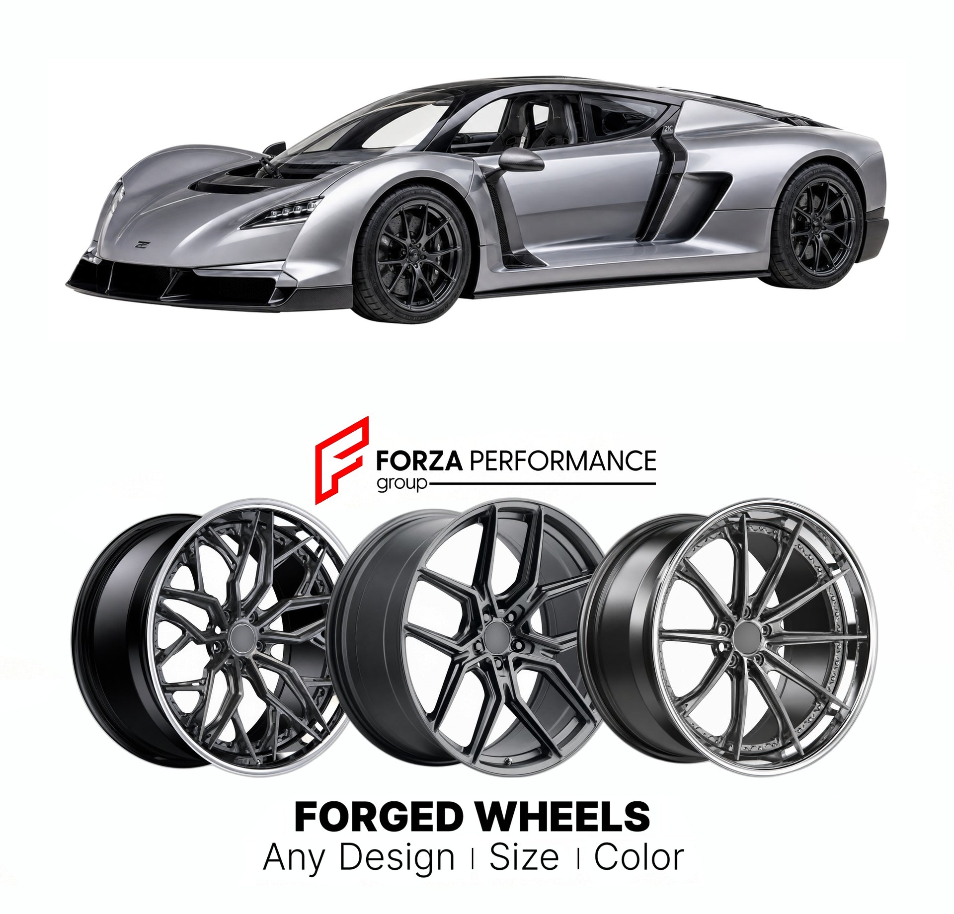 FORGED WHEELS RIMS for CZINGER 21C V MAX 2021+

Custom forged wheels for Czinger 21C V Max 2021+. Made-to-order monoblock, 2-piece and 3-piece rims in custom sizes, offsets, colors and finishes with guaranteed fitment.

We manufacture premium quality forged wheels rims for Czinger 21C V Max 2021+ in any design, size, color.

THIS WHEEL DESIGN CAN BE CUSTOM-MADE FOR YOUR CAR IN ANY SIZE AND COLOR OPTIONS
Available in monoblock, 2-piece, 3-piece, duoblock, beadlock
3D wheel renderings are provided according t