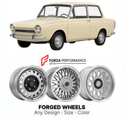 CUSTOM CLASSIC VINTAGE RESTOMOD RETRO OLD SCHOOL FORGED WHEELS RIMS for DAF 44 MICHELOTTI 1966 - 1974

Custom forged wheels for DAF 44 Michelotti 1966 - 1974. Classic, vintage, restomod wheel designs made to order in custom sizes, offsets, colors and finishes.

We manufacture premium quality forged wheels rims for DAF 44 Michelotti 1966 - 1974 in any design, size, color.

THIS WHEEL DESIGN CAN BE CUSTOM-MADE FOR YOUR CAR IN ANY SIZE AND COLOR OPTIONS
Available in monoblock, 2-piece, 3-piece, duoblock, beadl