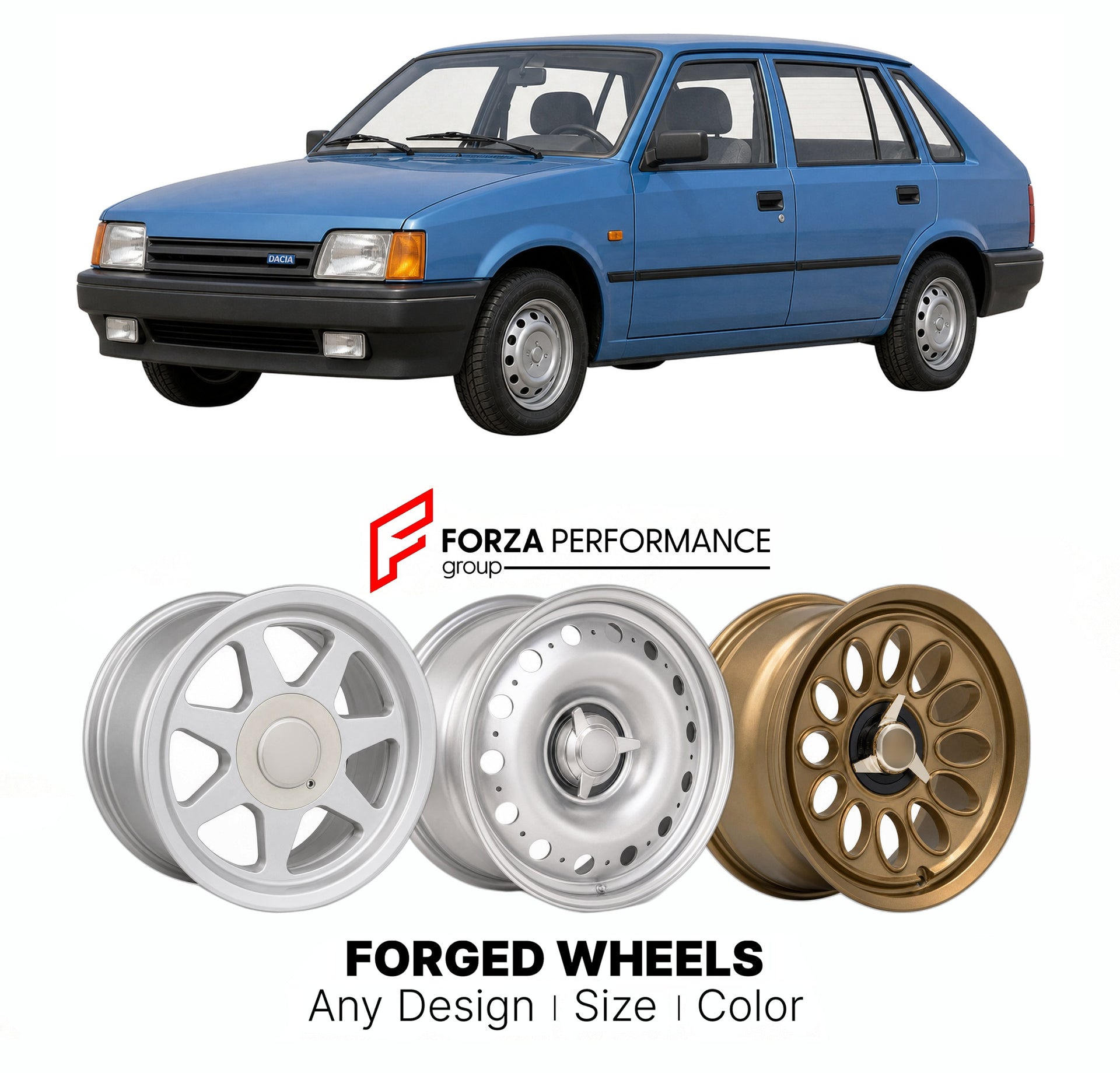 CUSTOM CLASSIC VINTAGE RESTOMOD RETRO OLD SCHOOL FORGED WHEELS RIMS for DACIA NOVA 1995 - 2000

Custom forged wheels for Dacia Nova 1995 - 2000. Classic, vintage, restomod wheel designs made to order in custom sizes, offsets, colors and finishes.

We manufacture premium quality forged wheels rims for Dacia Nova 1995 - 2000 in any design, size, color.

THIS WHEEL DESIGN CAN BE CUSTOM-MADE FOR YOUR CAR IN ANY SIZE AND COLOR OPTIONS
Available in monoblock, 2-piece, 3-piece, duoblock, beadlock
3D wheel renderin