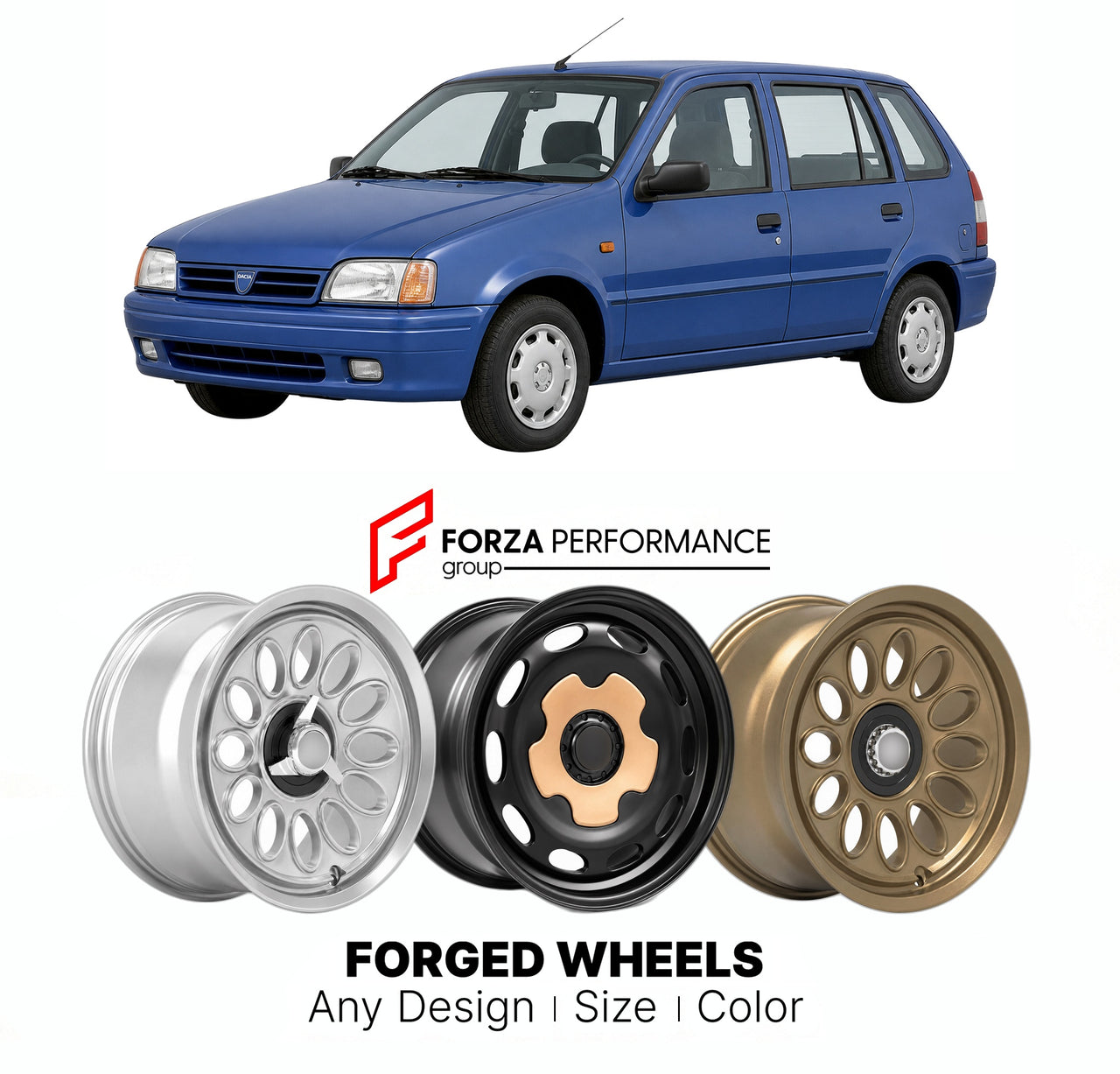CUSTOM CLASSIC VINTAGE RESTOMOD RETRO OLD SCHOOL FORGED WHEELS RIMS for DACIA SUPERNOVA 2000 - 2003

Custom forged wheels for Dacia SupeRNova 2000 - 2003. Classic, vintage, restomod wheel designs made to order in custom sizes, offsets, colors and finishes.

We manufacture premium quality forged wheels rims for Dacia SupeRNova 2000 - 2003 in any design, size, color.

THIS WHEEL DESIGN CAN BE CUSTOM-MADE FOR YOUR CAR IN ANY SIZE AND COLOR OPTIONS
Available in monoblock, 2-piece, 3-piece, duoblock, beadlock
3D