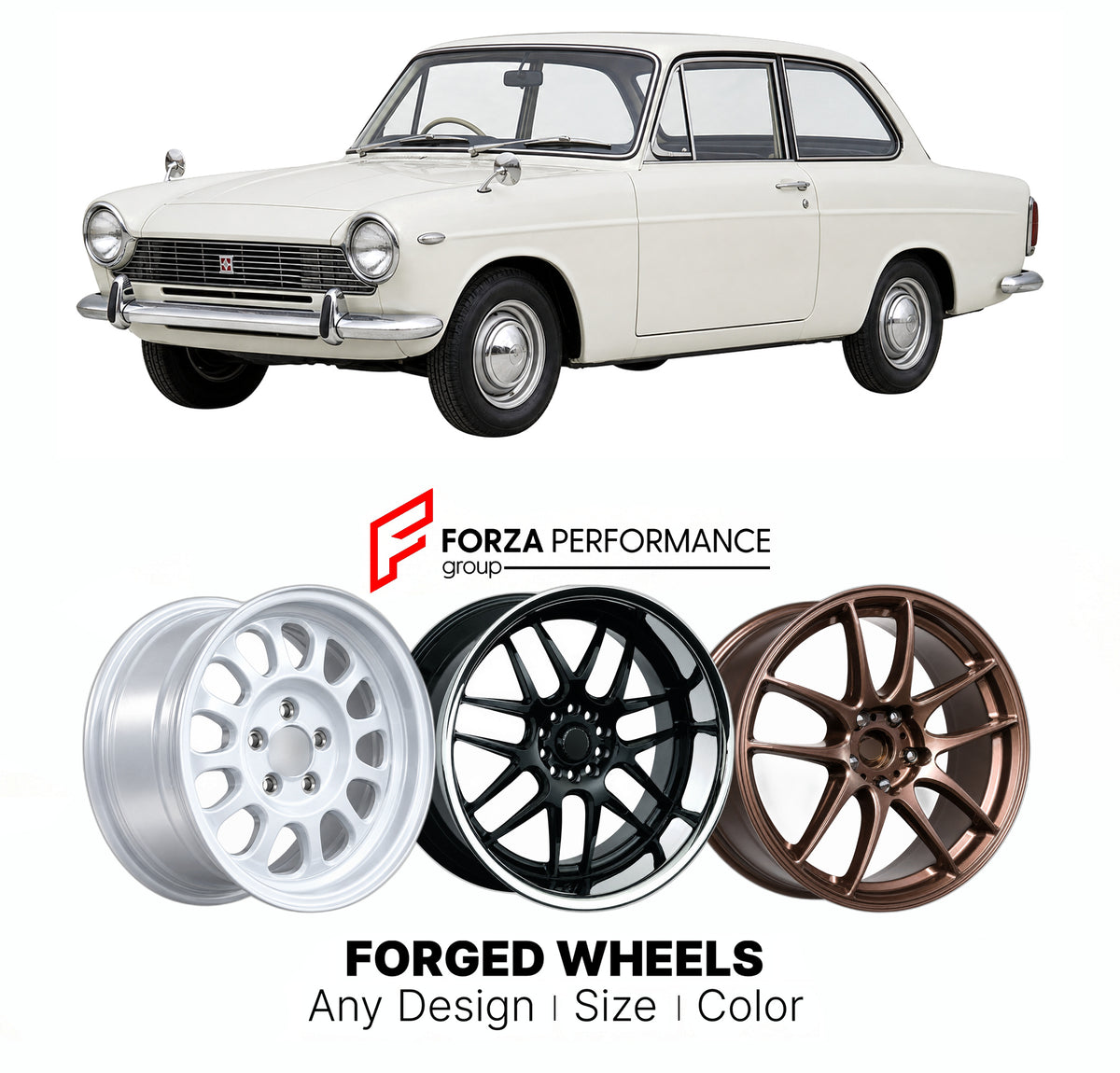 CUSTOM CLASSIC VINTAGE RESTOMOD RETRO OLD SCHOOL FORGED WHEELS RIMS for DAIHATSU COMPAGNO F30 F40 1963 - 1970

Custom forged wheels for Daihatsu Compagno F30 F40 1963 - 1970. Classic, vintage, restomod and retro JDM wheel designs made to order in custom sizes, offsets, colors and finishes with guaranteed fitment.

We manufacture premium quality forged wheels rims for Daihatsu Compagno F30 F40 1963 - 1970 in any design, size, color.

JDM WHEEL DESIGNS: our Japanese collection for sports cars and coupes inclu