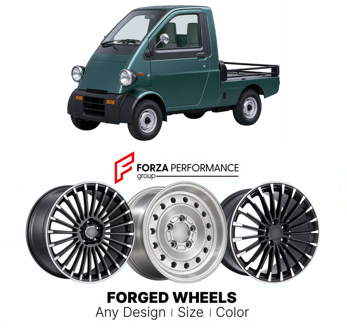 CUSTOM CLASSIC VINTAGE RESTOMOD RETRO OLD SCHOOL FORGED WHEELS RIMS for DAIHATSU MIDGET II K100 1996 - 2001

Custom forged wheels for Daihatsu Midget II K100 1996 - 2001. Classic, vintage, restomod and retro JDM wheel designs made to order in custom sizes, offsets, colors and finishes with guaranteed fitment.

We manufacture premium quality forged wheels rims for Daihatsu Midget II K100 1996 - 2001 in any design, size, color.

JDM WHEEL DESIGNS: our Japanese collection for SUVs and pickups includes designs 