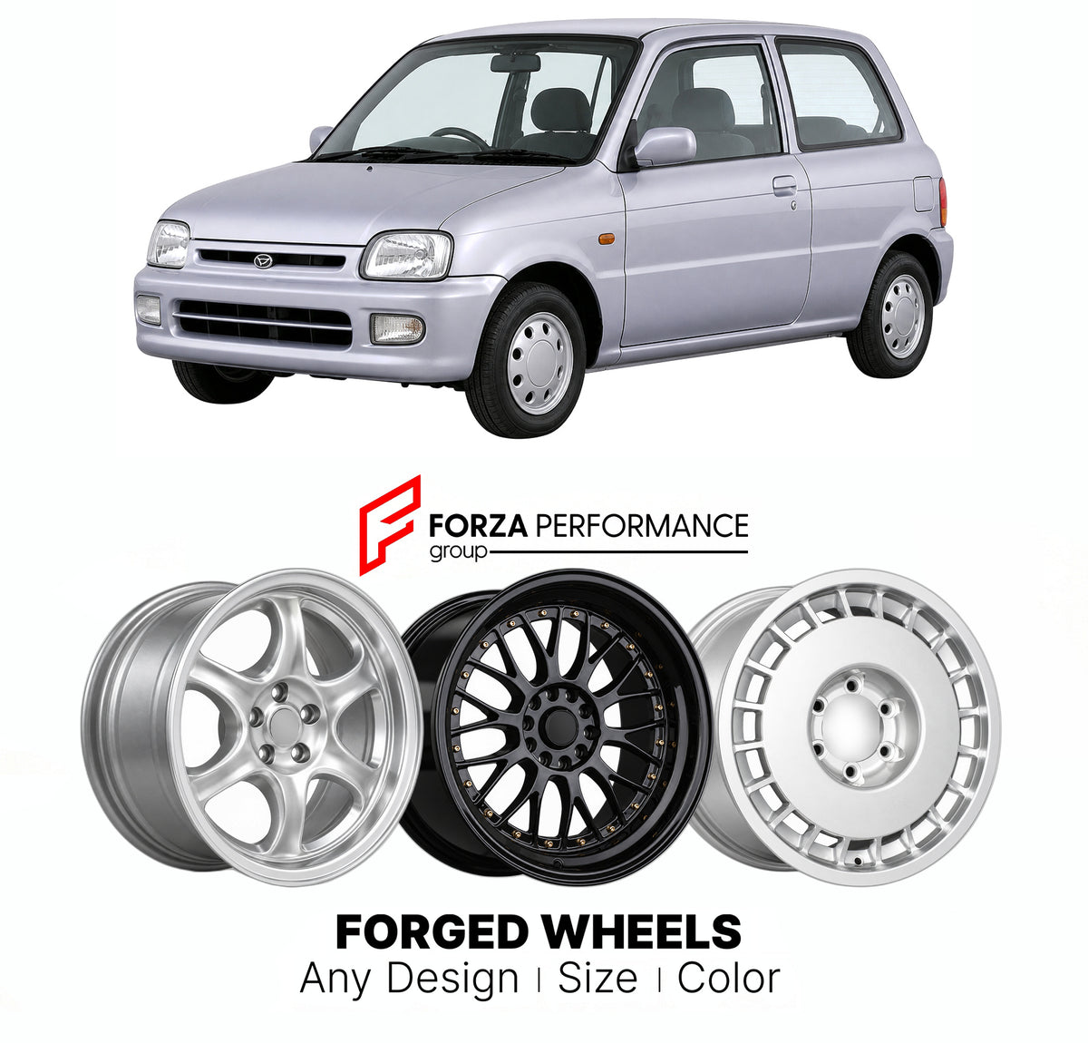 CUSTOM CLASSIC VINTAGE RESTOMOD RETRO OLD SCHOOL FORGED WHEELS RIMS for DAIHATSU MIRA CUORE L700 1998 - 2002

Custom forged wheels for Daihatsu Mira Cuore L700 1998 - 2002. Classic, vintage, restomod and retro JDM wheel designs made to order in custom sizes, offsets, colors and finishes with guaranteed fitment.

We manufacture premium quality forged wheels rims for Daihatsu Mira Cuore L700 1998 - 2002 in any design, size, color.

JDM WHEEL DESIGNS: our Japanese collection for hatchbacks, kei cars and MPVs i