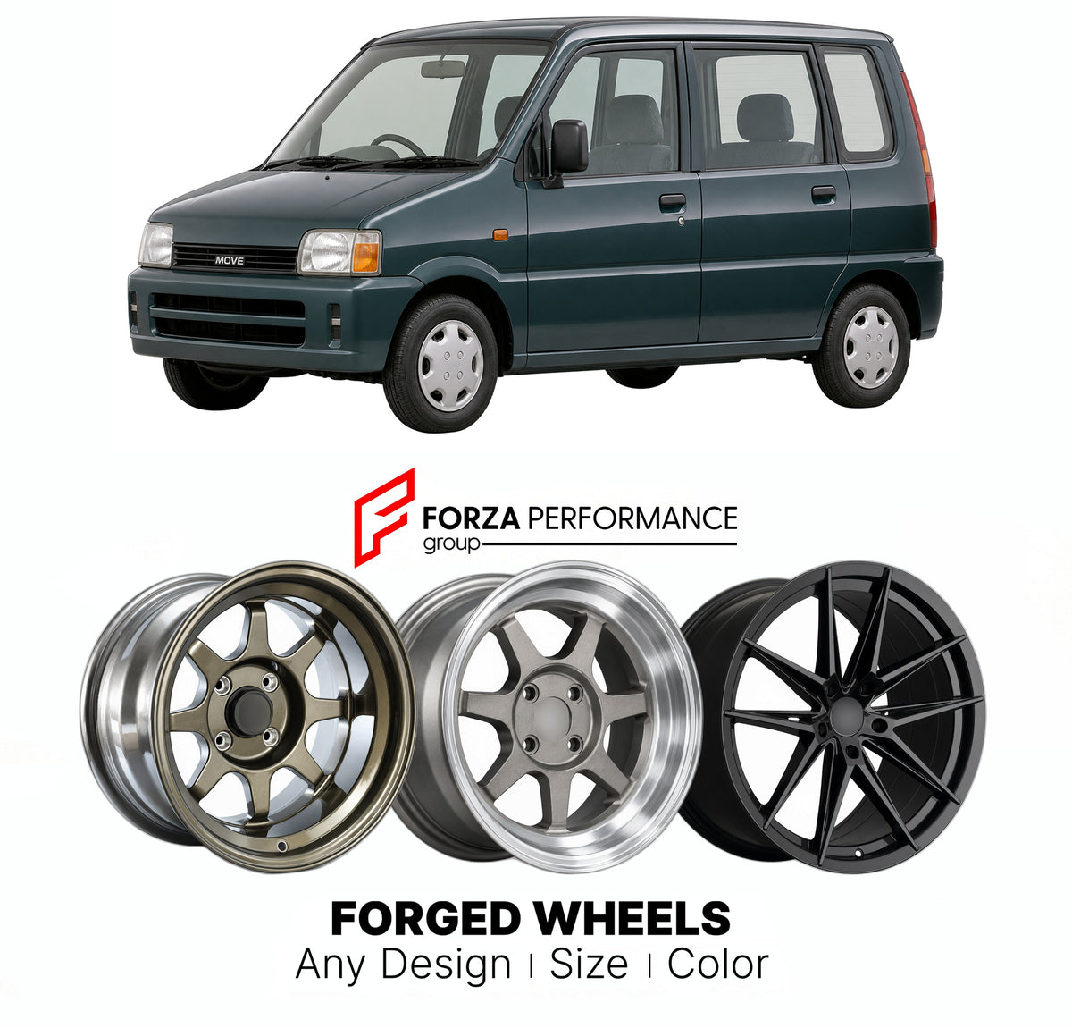 CUSTOM CLASSIC VINTAGE RESTOMOD RETRO OLD SCHOOL FORGED WHEELS RIMS for DAIHATSU MOVE L600 1995 - 1998

Custom forged wheels for Daihatsu Move L600 1995 - 1998. Classic, vintage, restomod and retro JDM wheel designs made to order in custom sizes, offsets, colors and finishes with guaranteed fitment.

We manufacture premium quality forged wheels rims for Daihatsu Move L600 1995 - 1998 in any design, size, color.

JDM WHEEL DESIGNS: our Japanese collection for hatchbacks, kei cars and MPVs includes designs in