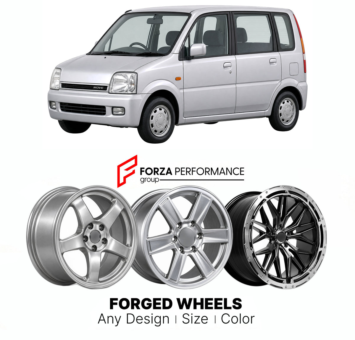 CUSTOM CLASSIC VINTAGE RESTOMOD RETRO OLD SCHOOL FORGED WHEELS RIMS for DAIHATSU MOVE L900 1998 - 2002

Custom forged wheels for Daihatsu Move L900 1998 - 2002. Classic, vintage, restomod and retro JDM wheel designs made to order in custom sizes, offsets, colors and finishes with guaranteed fitment.

We manufacture premium quality forged wheels rims for Daihatsu Move L900 1998 - 2002 in any design, size, color.

JDM WHEEL DESIGNS: our Japanese collection for hatchbacks, kei cars and MPVs includes designs in