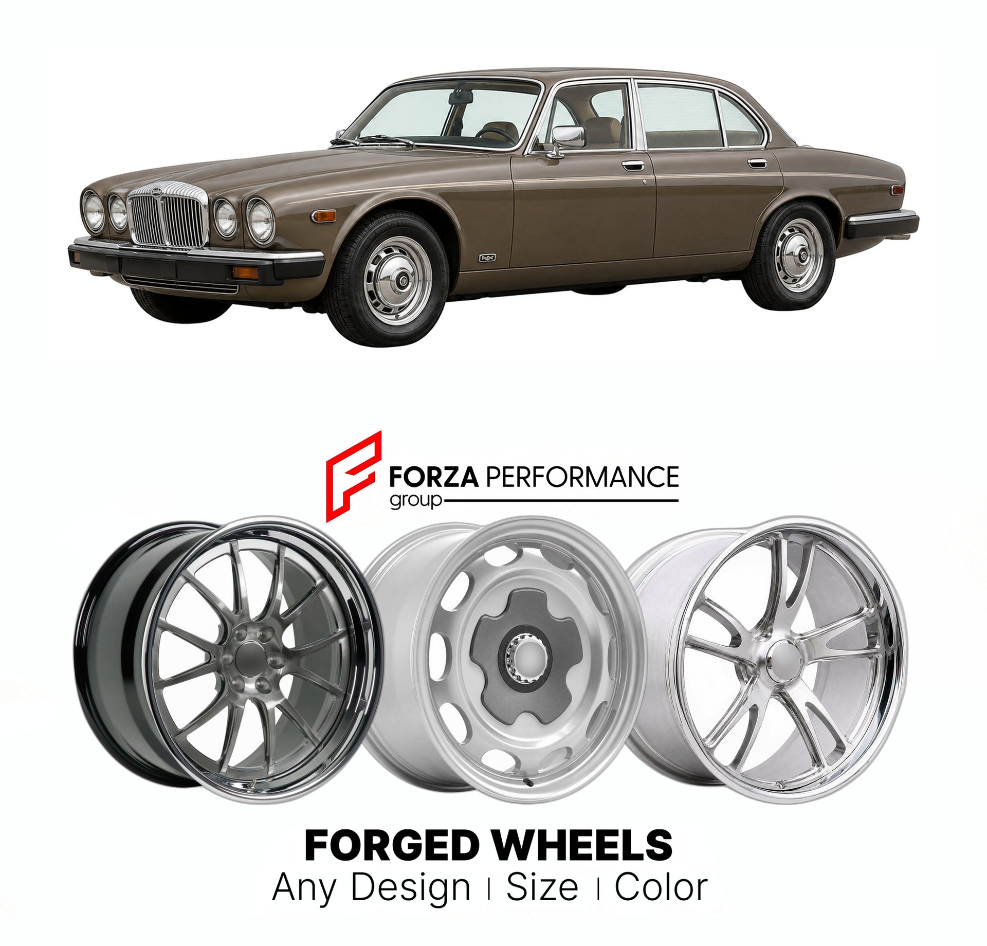 CUSTOM CLASSIC VINTAGE RESTOMOD RETRO OLD SCHOOL FORGED WHEELS RIMS for DAIMLER DOUBLE-SIX 1972 - 1992

Custom forged wheels for Daimler Double-Six 1972 - 1992. Classic, vintage, restomod wheel designs made to order in custom sizes, offsets, colors and finishes.

We manufacture premium quality forged wheels rims for Daimler Double-Six 1972 - 1992 in any design, size, color.

THIS WHEEL DESIGN CAN BE CUSTOM-MADE FOR YOUR CAR IN ANY SIZE AND COLOR OPTIONS
Available in monoblock, 2-piece, 3-piece, duoblock, be