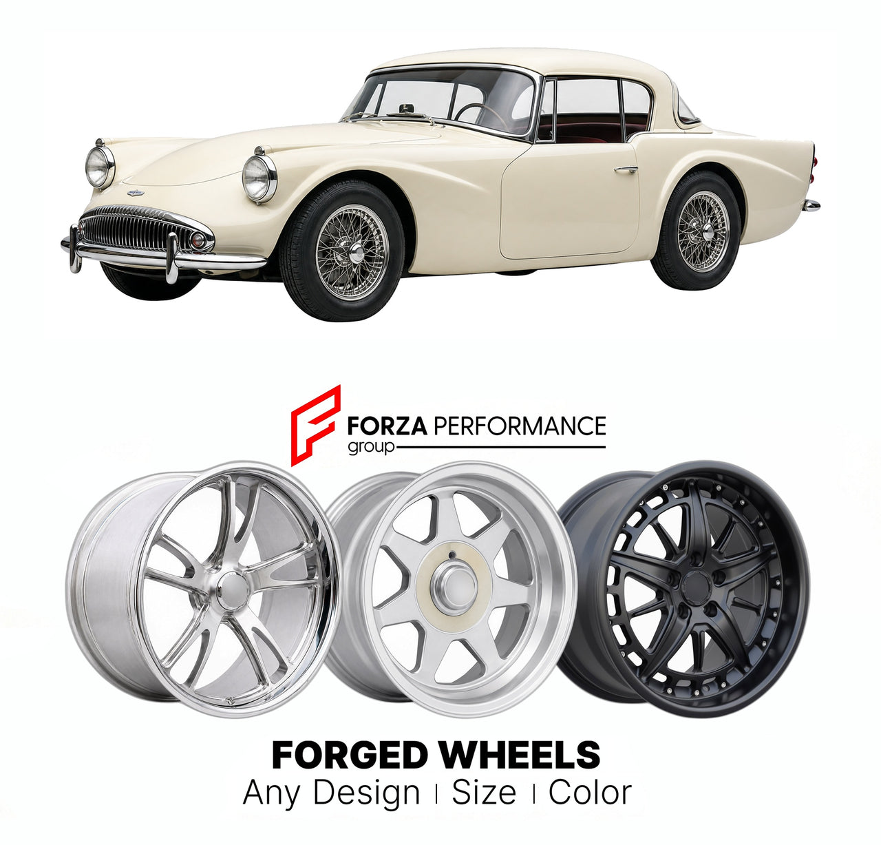 CUSTOM CLASSIC VINTAGE RESTOMOD RETRO OLD SCHOOL FORGED WHEELS RIMS for DAIMLER SP250 1959 - 1964

Custom forged wheels for Daimler SP250 1959 - 1964. Classic, vintage, restomod wheel designs made to order in custom sizes, offsets, colors and finishes.

We manufacture premium quality forged wheels rims for Daimler SP250 1959 - 1964 in any design, size, color.

THIS WHEEL DESIGN CAN BE CUSTOM-MADE FOR YOUR CAR IN ANY SIZE AND COLOR OPTIONS
Available in monoblock, 2-piece, 3-piece, duoblock, beadlock
3D wheel