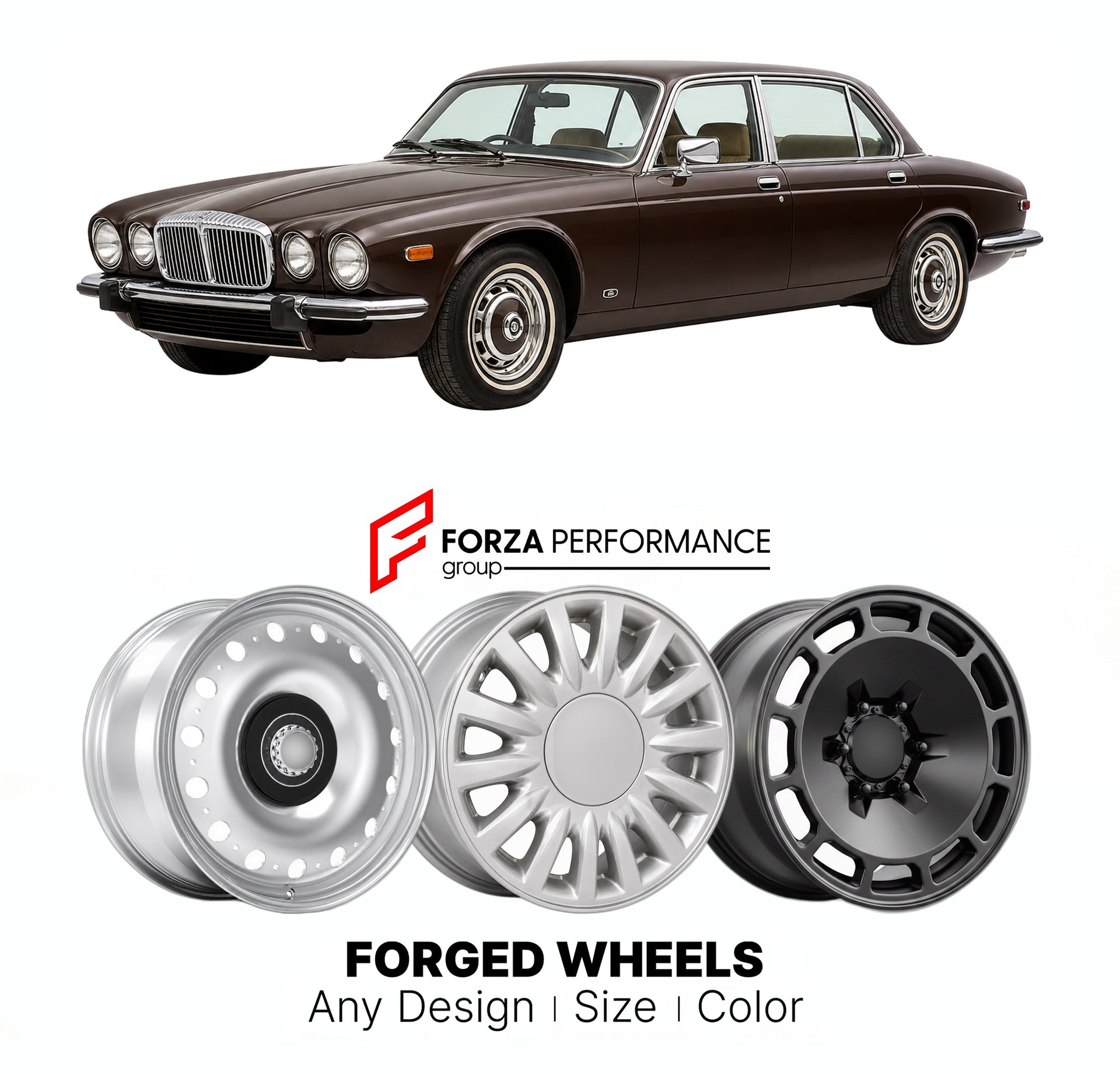 CUSTOM CLASSIC VINTAGE RESTOMOD RETRO OLD SCHOOL FORGED WHEELS RIMS for DAIMLER SOVEREIGN 4.2 SERIES III 1979 - 1992

Custom forged wheels for Daimler Sovereign 4.2 Series III 1979 - 1992. Classic, vintage, restomod wheel designs made to order in custom sizes, offsets, colors and finishes.

We manufacture premium quality forged wheels rims for Daimler Sovereign 4.2 Series III 1979 - 1992 in any design, size, color.

THIS WHEEL DESIGN CAN BE CUSTOM-MADE FOR YOUR CAR IN ANY SIZE AND COLOR OPTIONS
Available in