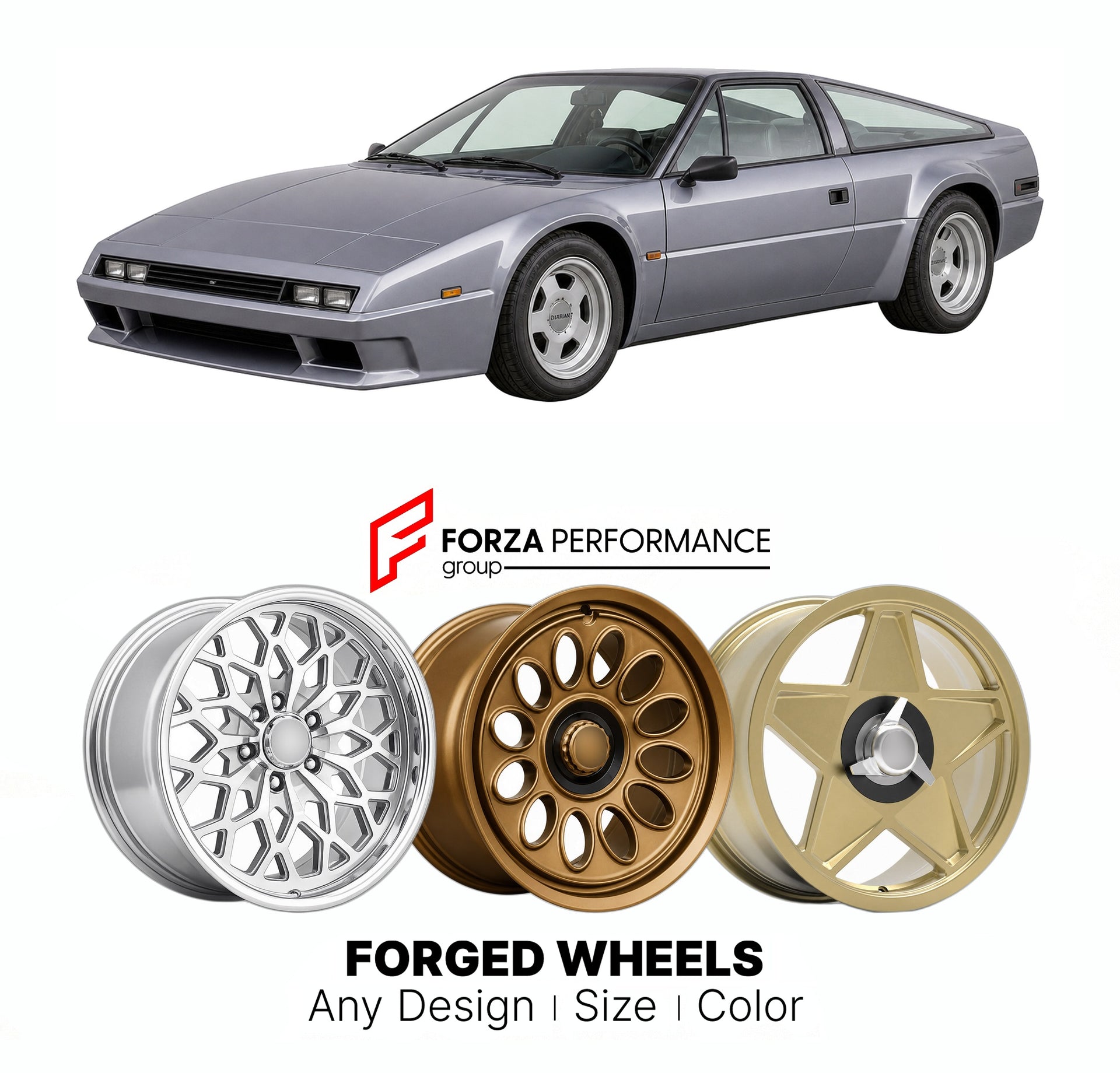CUSTOM CLASSIC VINTAGE RESTOMOD RETRO OLD SCHOOL FORGED WHEELS RIMS for DARRIAN T9 1987 - 1993

Custom forged wheels for Darrian T9 1987 - 1993. Classic, vintage, restomod wheel designs made to order in custom sizes, offsets, colors and finishes.

We manufacture premium quality forged wheels rims for Darrian T9 1987 - 1993 in any design, size, color.

THIS WHEEL DESIGN CAN BE CUSTOM-MADE FOR YOUR CAR IN ANY SIZE AND COLOR OPTIONS
Available in monoblock, 2-piece, 3-piece, duoblock, beadlock
3D wheel renderin