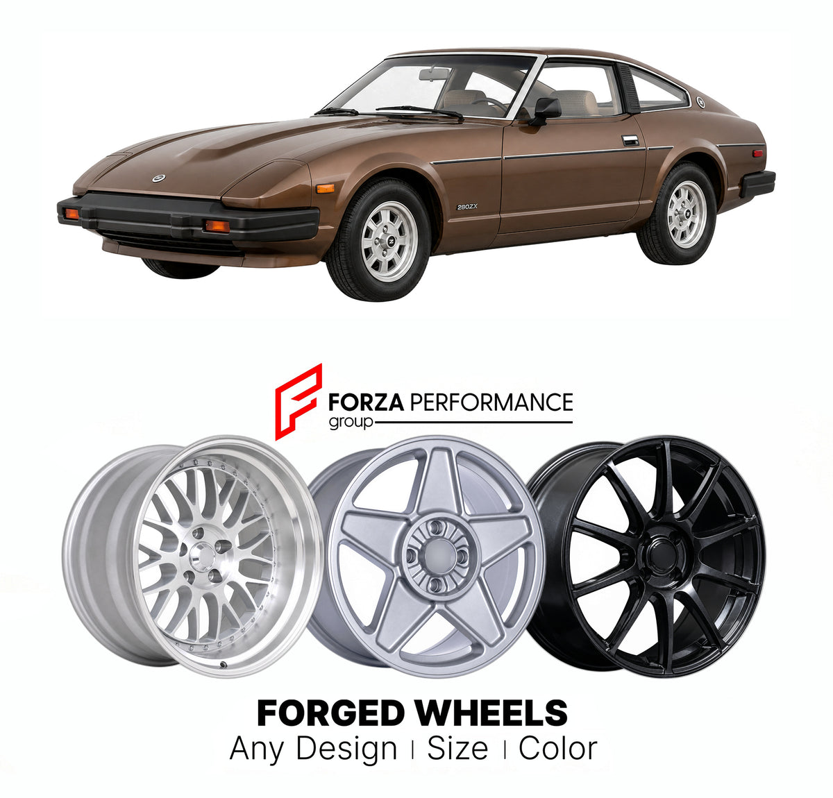 CUSTOM CLASSIC VINTAGE RESTOMOD RETRO OLD SCHOOL FORGED WHEELS RIMS for DATSUN 280ZX S130 1978 - 1983

Custom forged wheels for Datsun 280ZX S130 1978 - 1983. Classic, vintage, restomod and retro JDM wheel designs made to order in custom sizes, offsets, colors and finishes with guaranteed fitment.

We manufacture premium quality forged wheels rims for Datsun 280ZX S130 1978 - 1983 in any design, size, color.

JDM WHEEL DESIGNS: our Japanese collection for sports cars and coupes includes designs inspired by 
